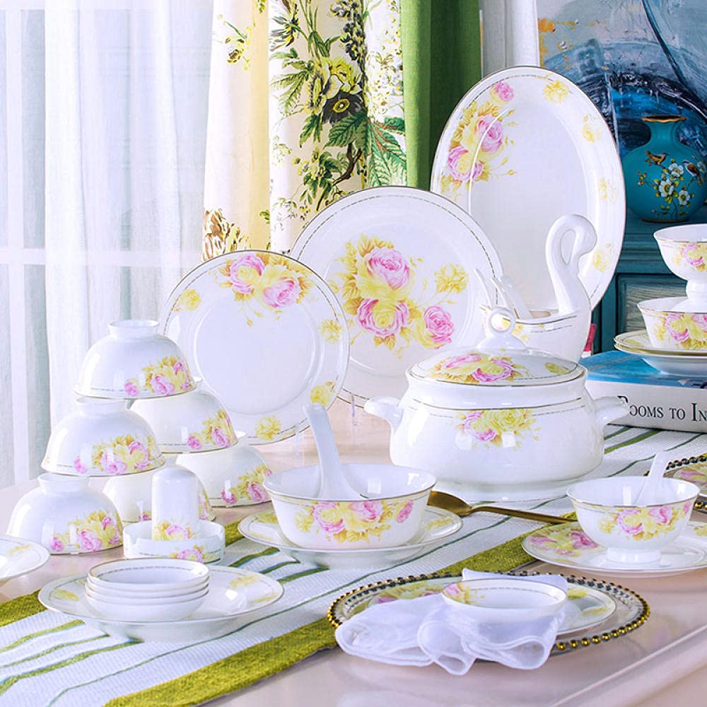 60-Piece Jingdezhen Ceramic Dinnerware Set - Chinese Soup Bowls, Salad Plates, Noodle Dishes & Tableware for Asian Cuisine | Perfect for Home Dining, Restaurants & Gifts