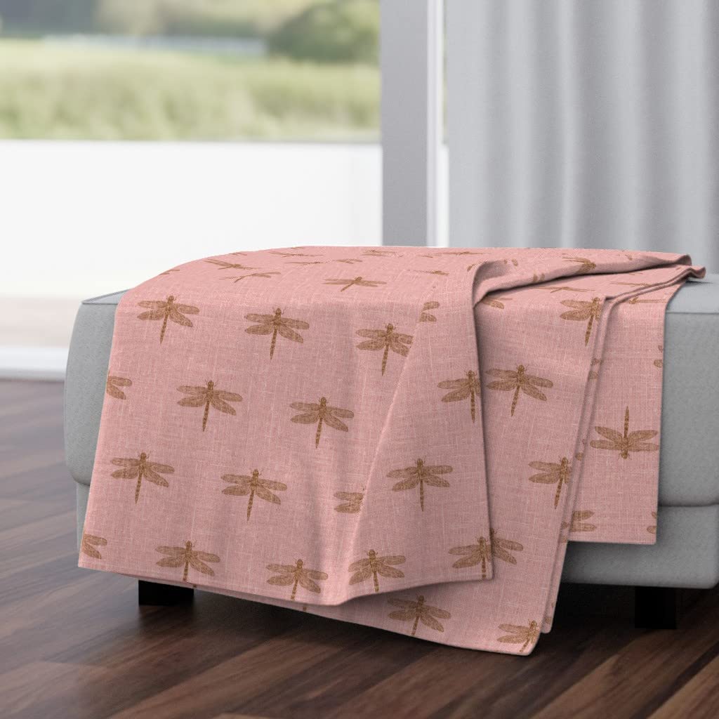 Soft Plush Minky Throw Blanket 50x70 Inches - Copper Dragonflies Pink Dragonfly Nature Print for Bedroom, Couch & Gift | Dusty Bronze Dragon Insect Design