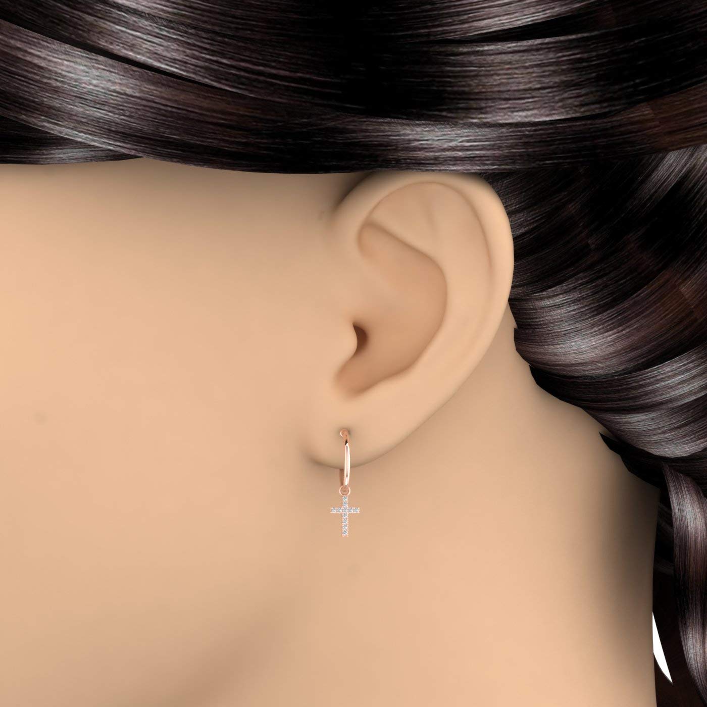 10K Solid Gold Diamond Hoop Earrings With Cross Pendant (0.12 Carat) - Dainty Luxury Jewelry for Women - Perfect for Everyday Wear, Gifts & Special Occasions