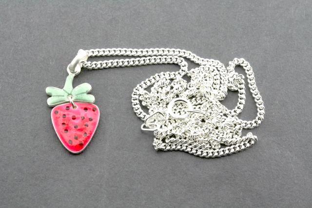 2-Piece Strawberry Pendant Necklace Set with Enamel Charm & 45cm Link Chain - Perfect for Valentine's Day Gifts, Birthday Presents & Everyday Fashion Accessories