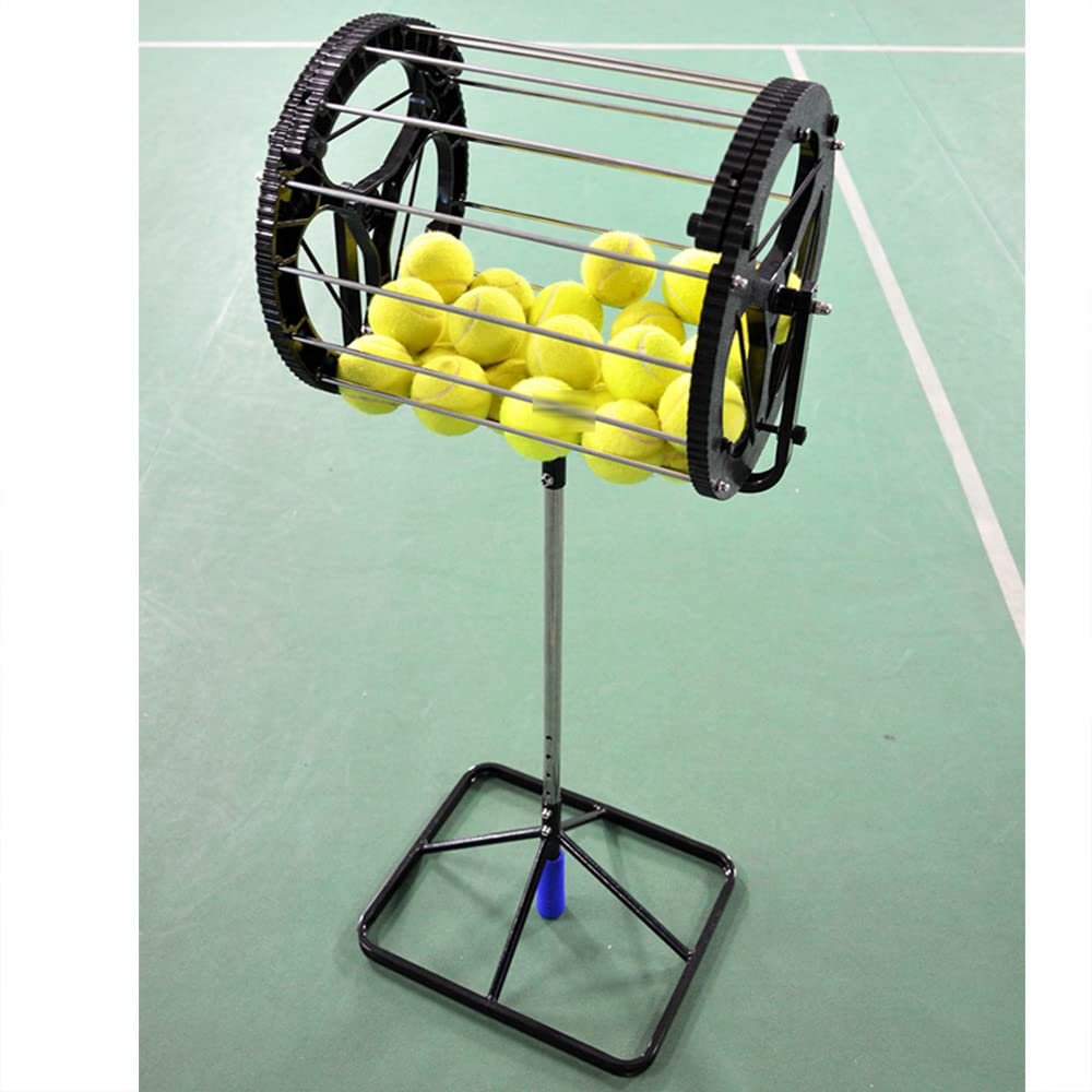 Premium Stainless Steel 2-in-1 Tennis Ball Picker & Storage Roller - Adjustable Height Holds 55 Balls with Ergonomic Handle - Perfect for Tennis Courts, Backyard Practice & Coaching Sessions (Black)
