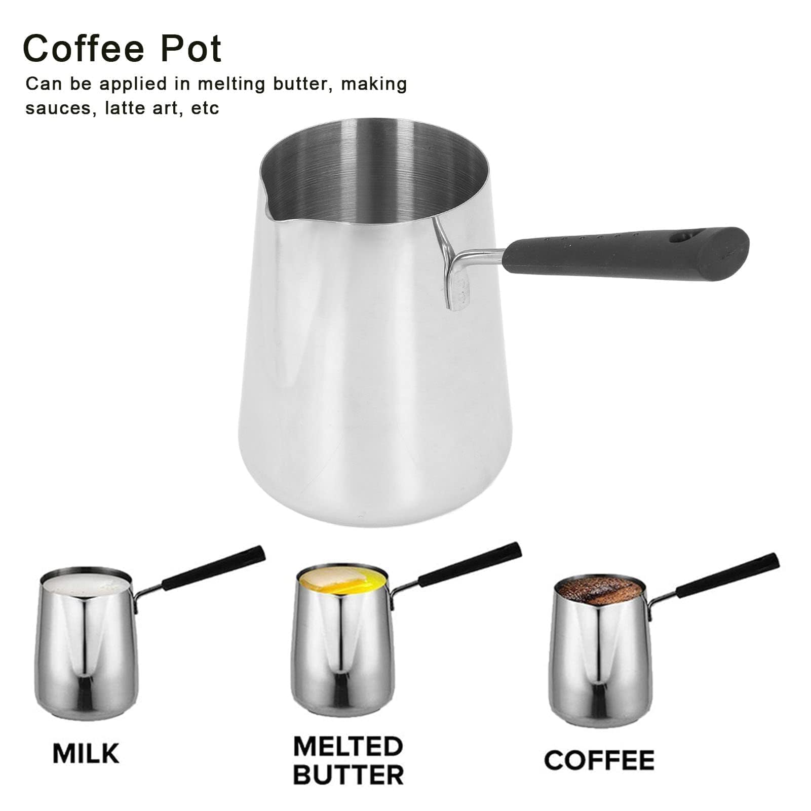 Stainless Steel Turkish Coffee Warmer Pot with Spout - 900ml Milk Butter & Chocolate Melting Jug - Perfect for Turkish Coffee, Hot Chocolate & Butter Melting at Home or Cafe