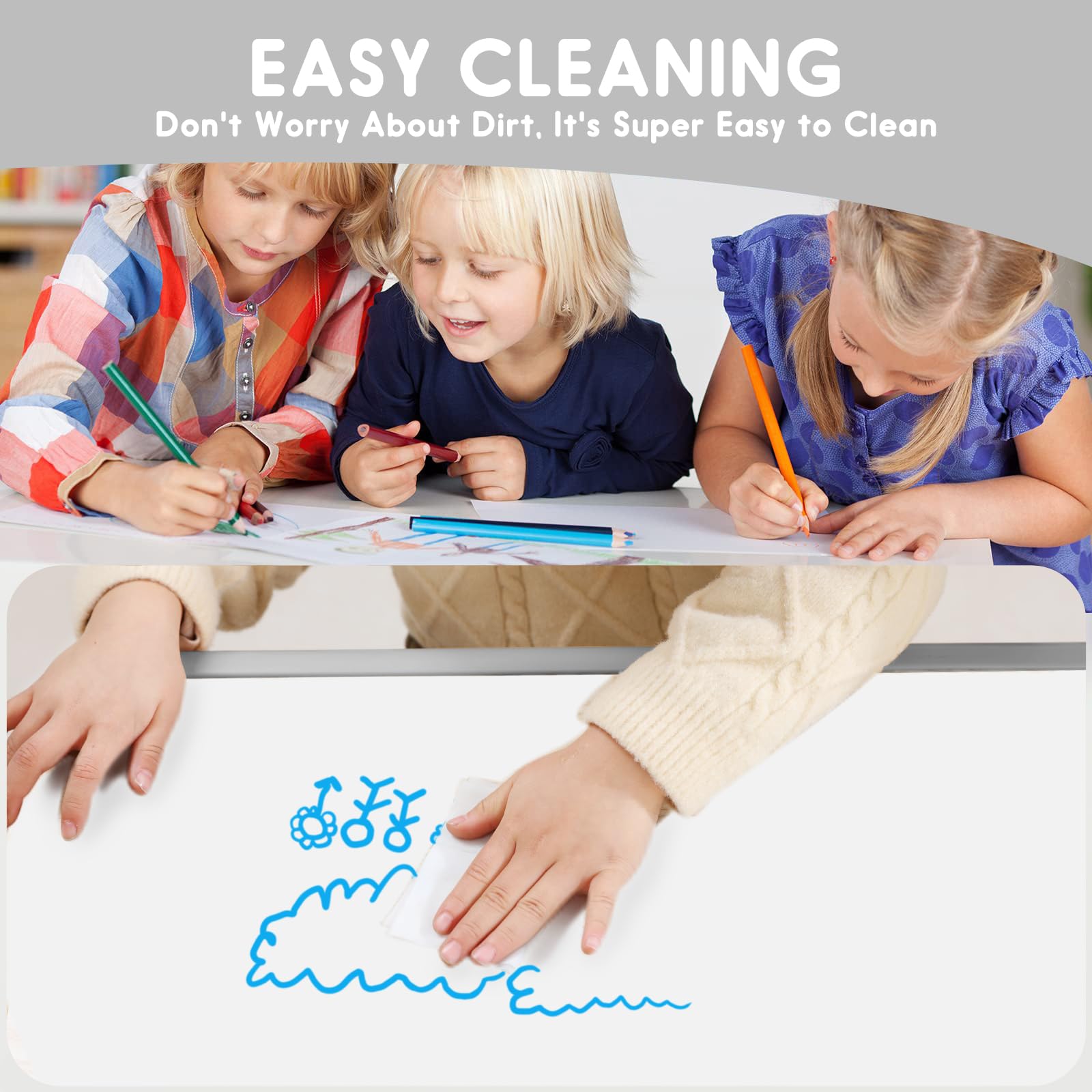 Kids Table and Chair Set - Adjustable Toddler Table with Non-Slip Legs & Storage Organizer, Wipe-Clean Graffiti Desktop - Perfect for Ages 3-12 - Ideal for Playroom, Homeschooling & Arts & Crafts Activities