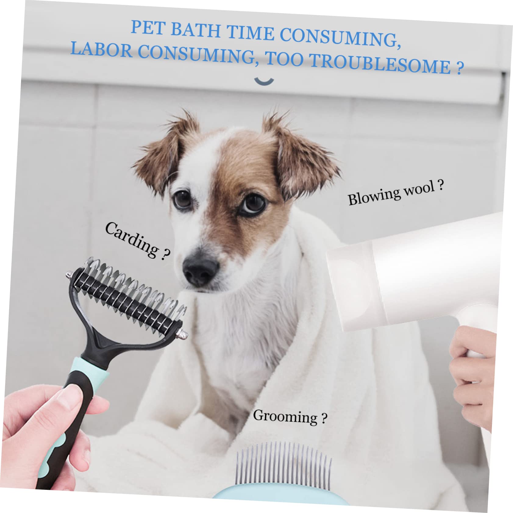 2-in-1 Pet Hair Comb & Blow Dryer - Dog Grooming Brush with Air Flow - White Plastic Dog Comb for Quick Drying & Detangling - Perfect for Home Pet Grooming & Professional Salon Use