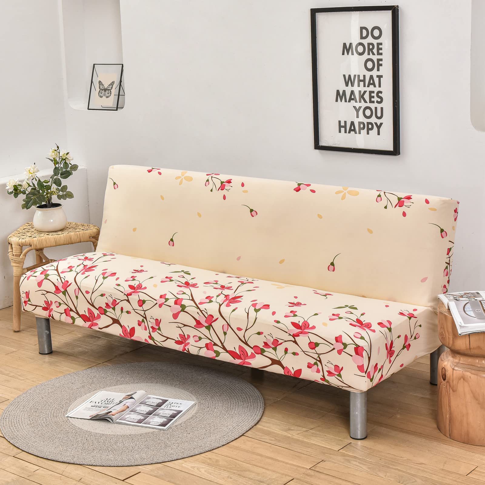 Stretch Printed Sofa Slipcover - Armless Printed Futon Cover, Washable Stretch Furniture Protector for Living Room, Bedroom, Dorm - Fits 21