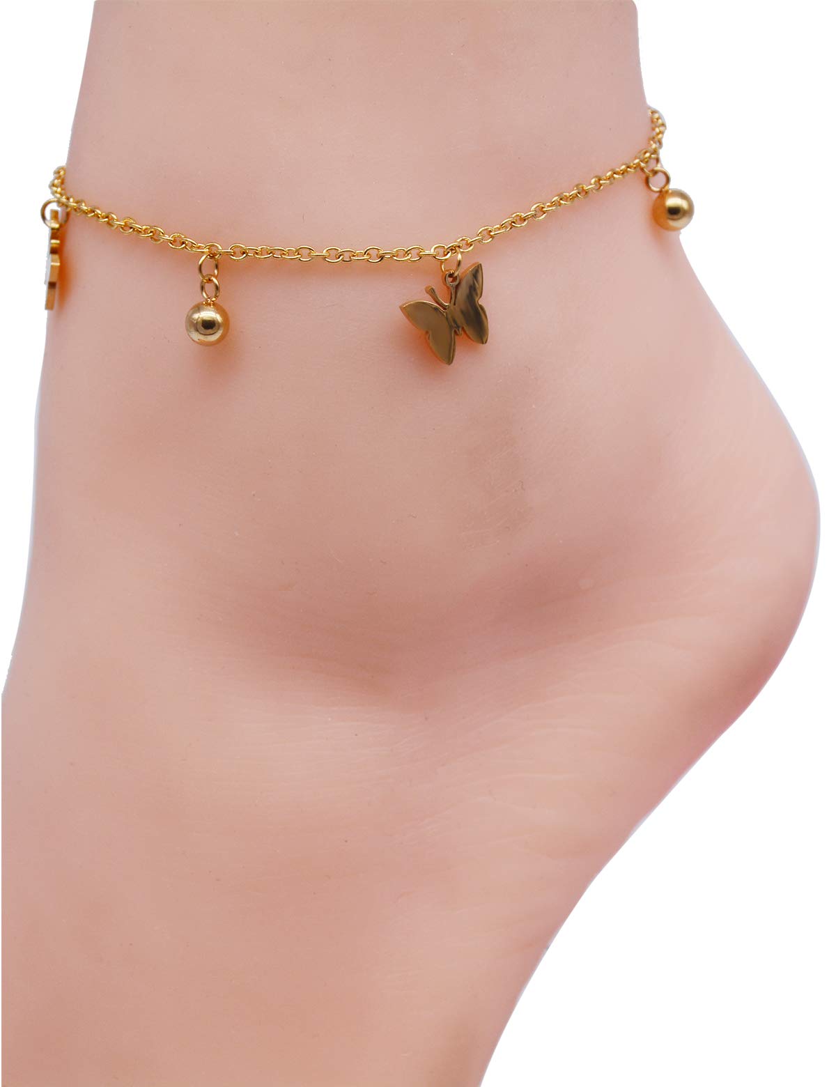 Rose Gold Ankle Bracelets for Women - Dainty Butterfly Anklet in 18K Gold Plated Stainless Steel - Elegant Foot Jewelry for Summer, Beach, Wedding & Everyday Wear