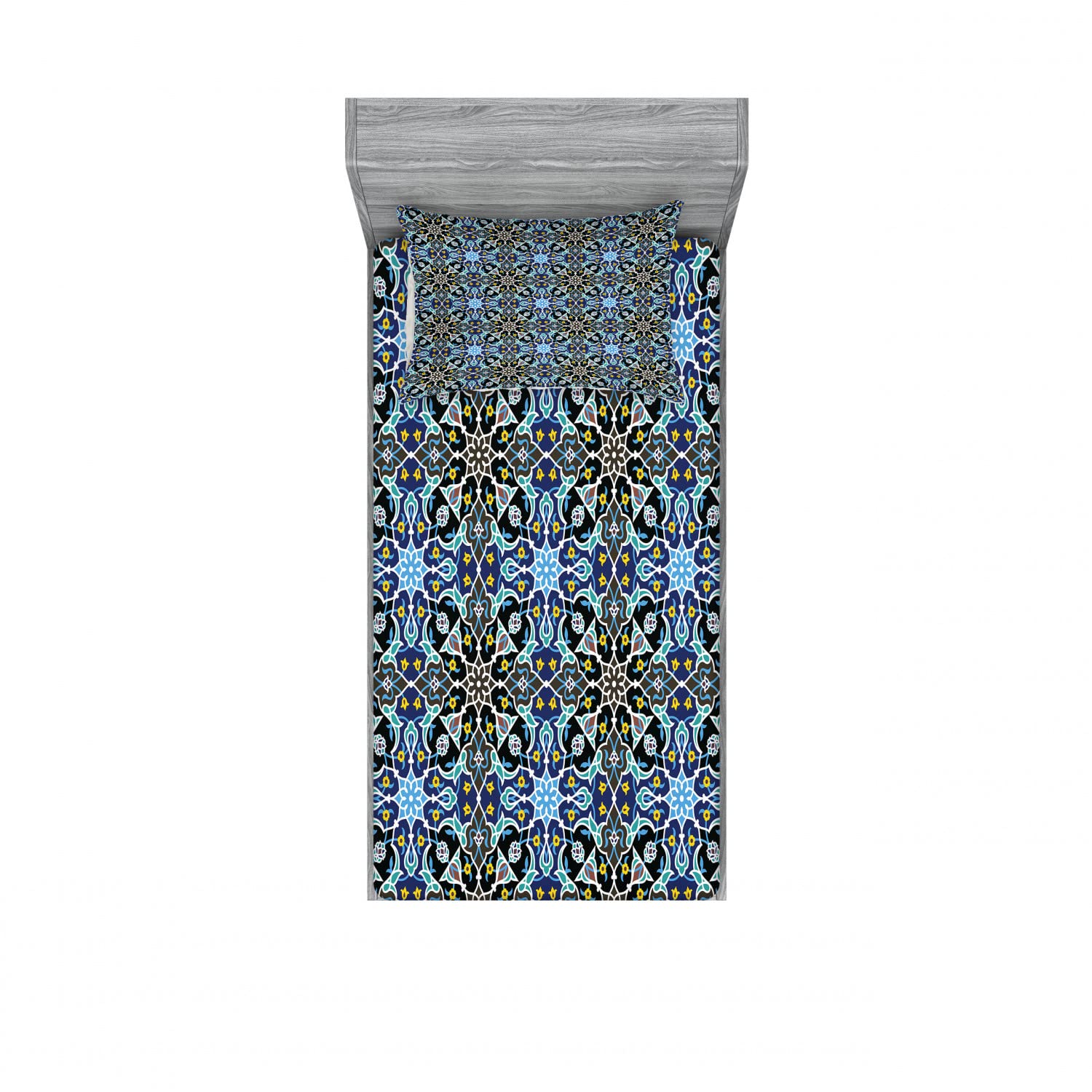 Ambesonne Bohemian 2-Pack Twin Fitted Sheet & Pillow Sham Set - Moroccan Eastern Ornamental Design, 4-Piece Bedding Set in Royal Blue - Perfect for Guest Rooms, Dorms & Bohemian Home Decor