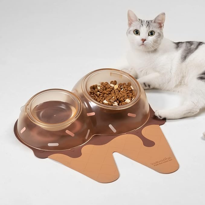 MAHVIW 15° Tilted Pet Bowls Set - Automatic Waterer & Food Dish for Small & Medium Dogs & Cats | Non-Slip Elevated Feeder for Healthy Eating | Perfect for Home, Travel & Outdoor Use (Brown)