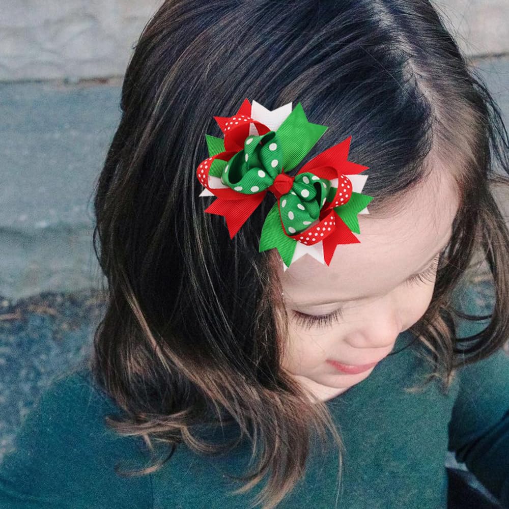 JIAHANG Christmas Hair Bow Clips for Girls - 4PCS Polka Dot Alligator Clips for Baby, Toddler & School Girls - Festive Party Hair Accessories for Holidays, Christmas, School Events & Birthday Celebrations