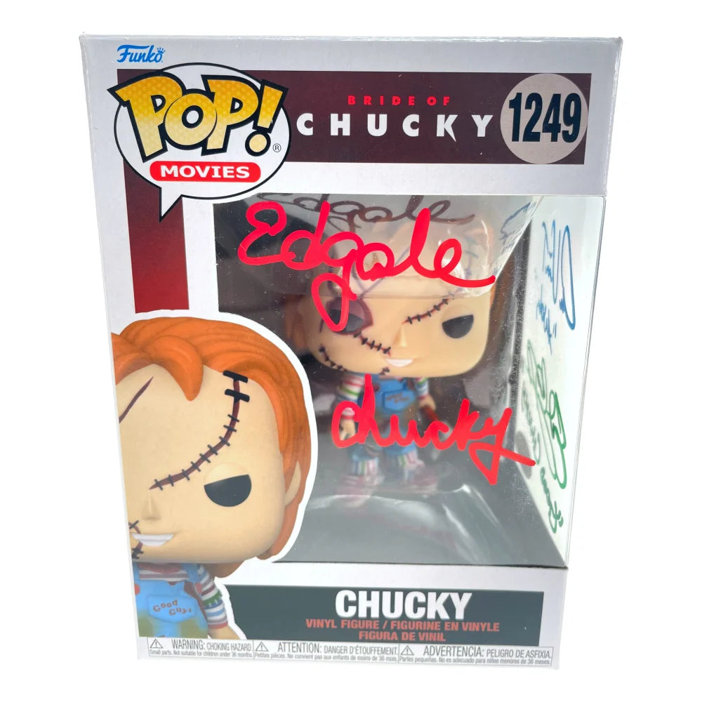 Chucky Funko Pop #1249 Signed by Ed Gale, Alex Vincent & Edan Gross - JSA COA Authenticated - Horror Movie Collectible for Fans & Display