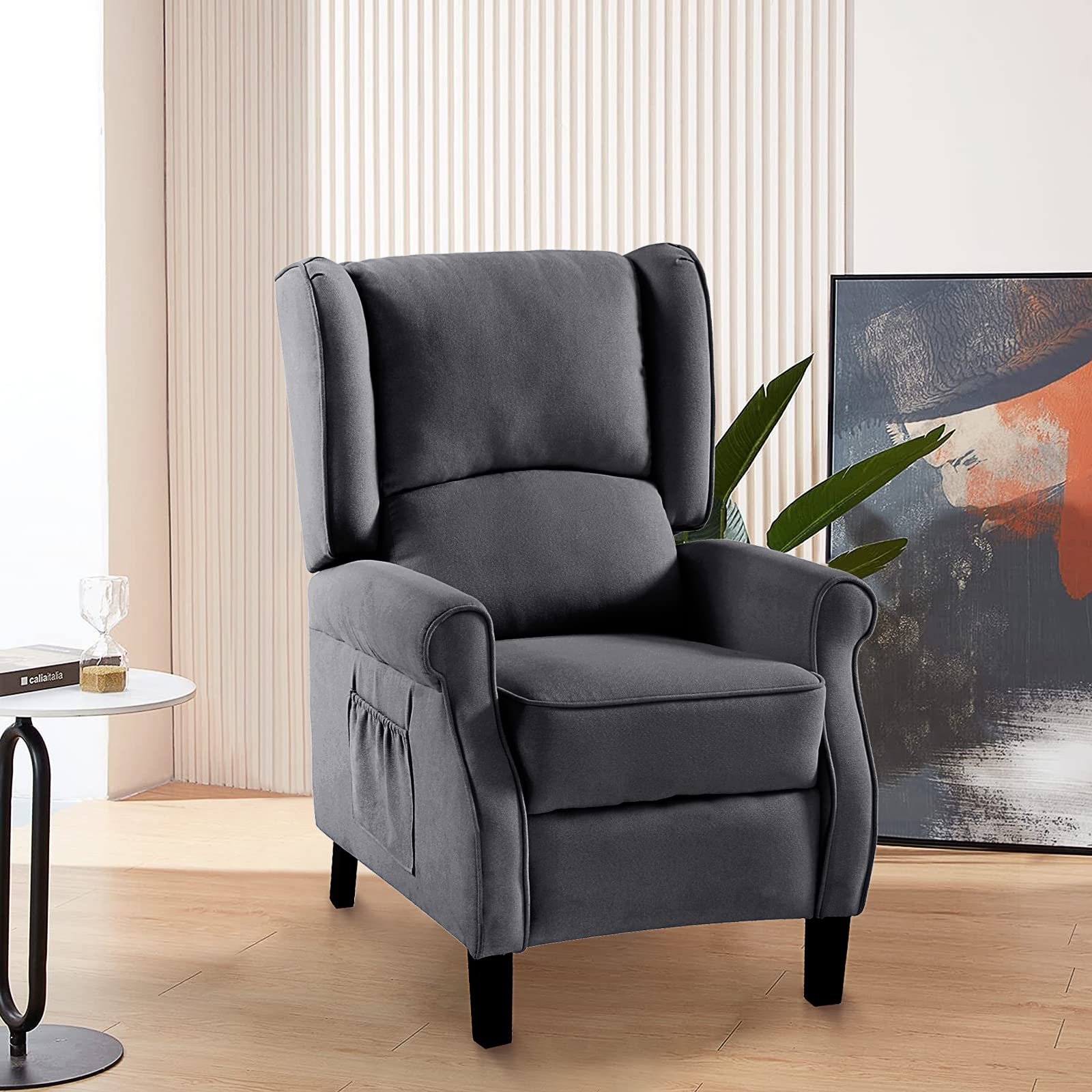 LEISLAND Compact Wingback Recliner Chair with Heating & Vibration - Space-Saving Modern Living Room Armchair with Solid Wood Frame & Foam Padding (Grey) - Perfect for Small Apartments, Home Theaters and Cozy Reading Nooks