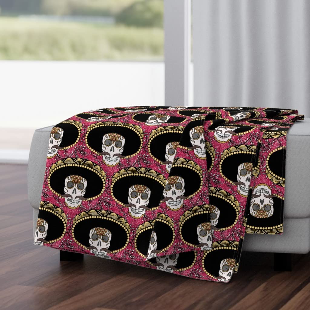 Premium Luxe Velvet Throw Blanket 50x70 Inches - Calavera Gold Sugar Skull Day of the Dead Mexican Print Blanket for Sofa, Bed & Holiday Decor