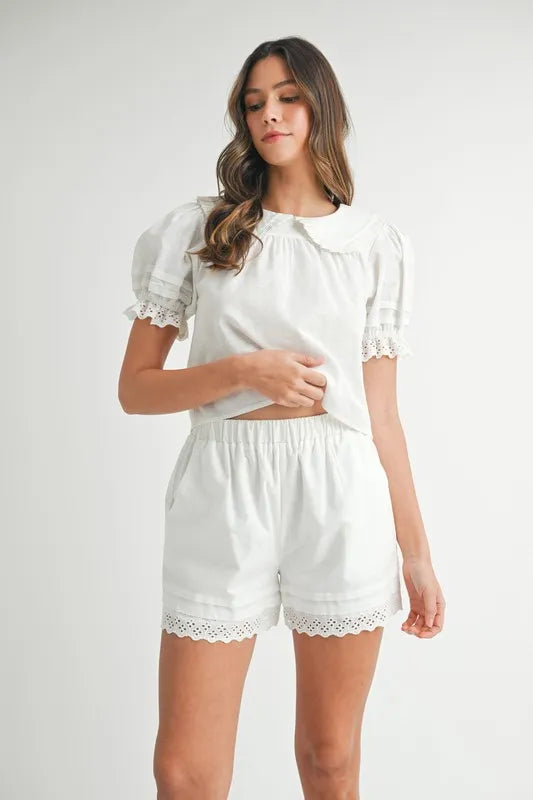 Peter Pan Collar Babydoll Blouse & Shorts Set - Vintage-Inspired Women's Outfit for Casual Wear, Date Night & Summer Fashion