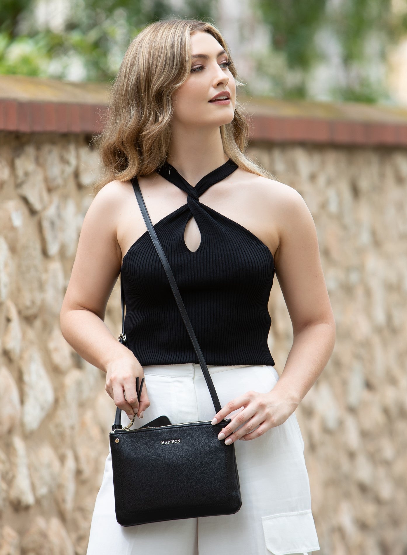 Charlotte Double Zip Crossbody Bag with Adjustable Graphic Strap - Stylish Hands-Free Purse for Women, Perfect for Travel, Shopping & Everyday Use