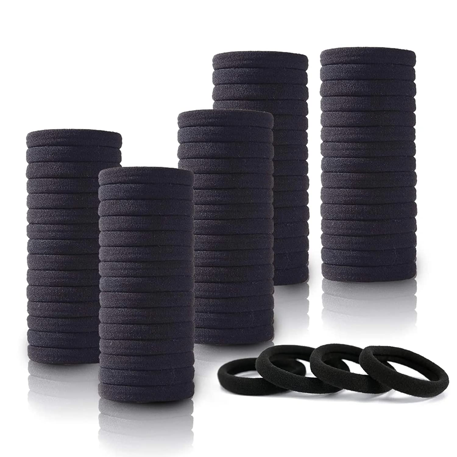 Osceola Cotton Hair Bands for Women & Girls - Soft Elastic Hair Ties, Stretchy Ponytail Holders for Thick & Thin Hair (100-Pack, Black) - Perfect for Workouts, Yoga, School & Everyday Styling