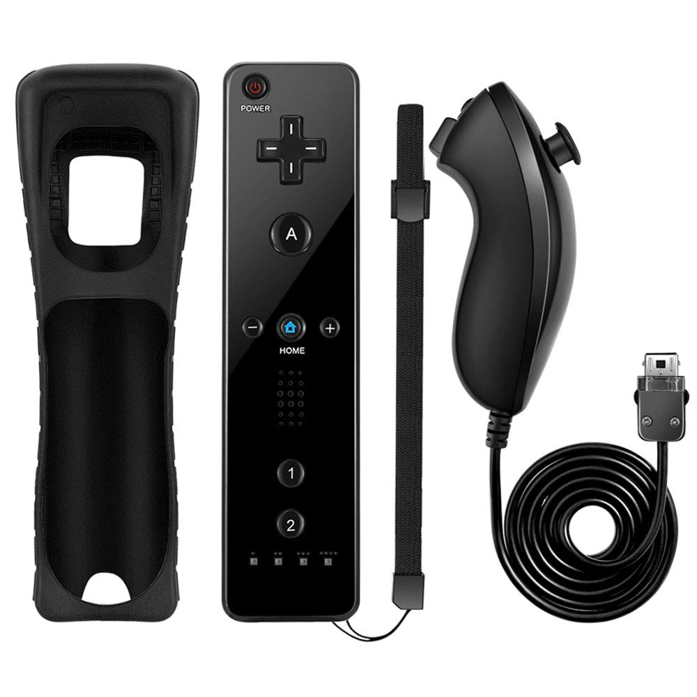 Wii Remote & Nunchuk Controller Set - Compatible with Wii/Wii U - with Silicone Case & Strap for Gaming Fun