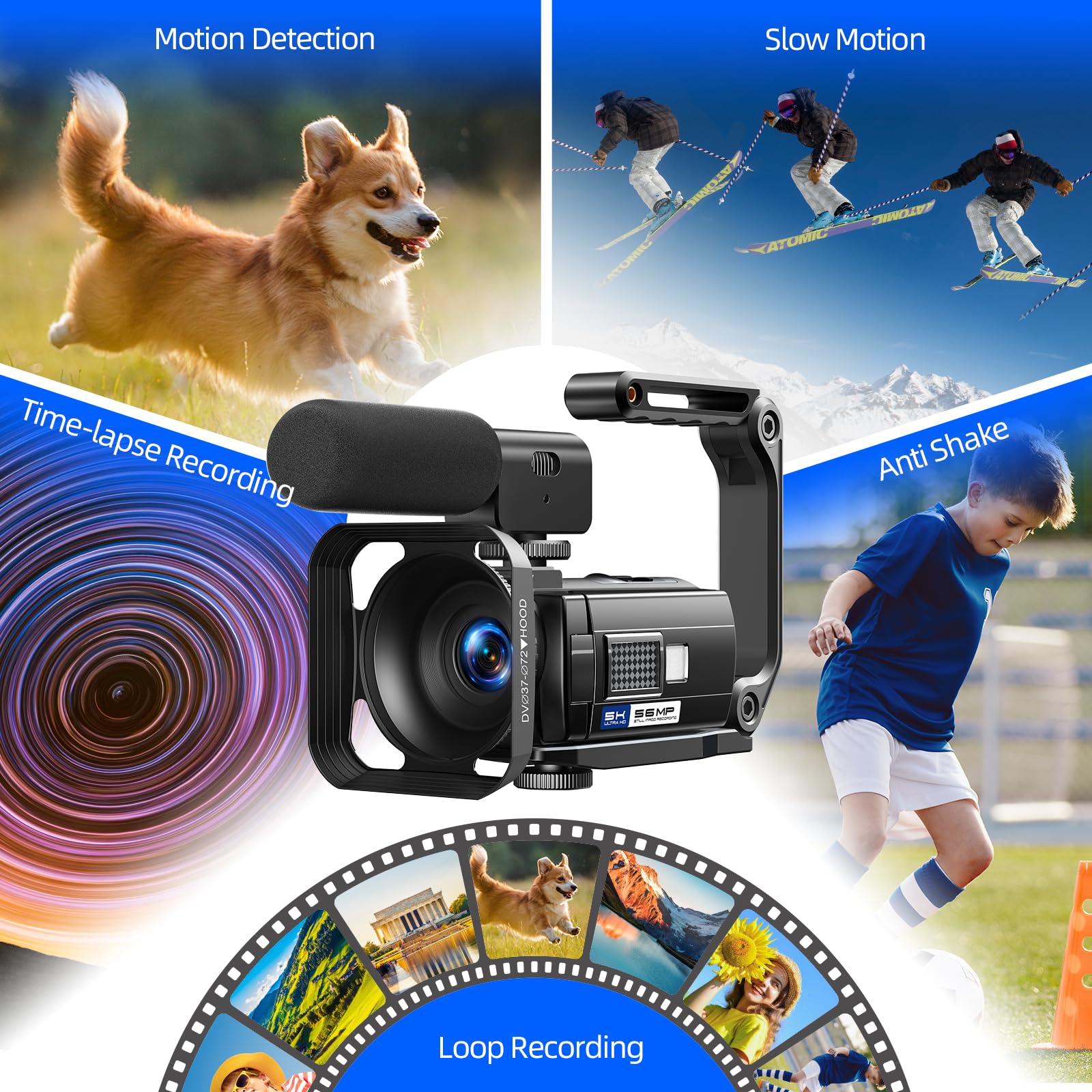 HOTPEAK 5K 56MP WiFi Vlogging Camera with 3