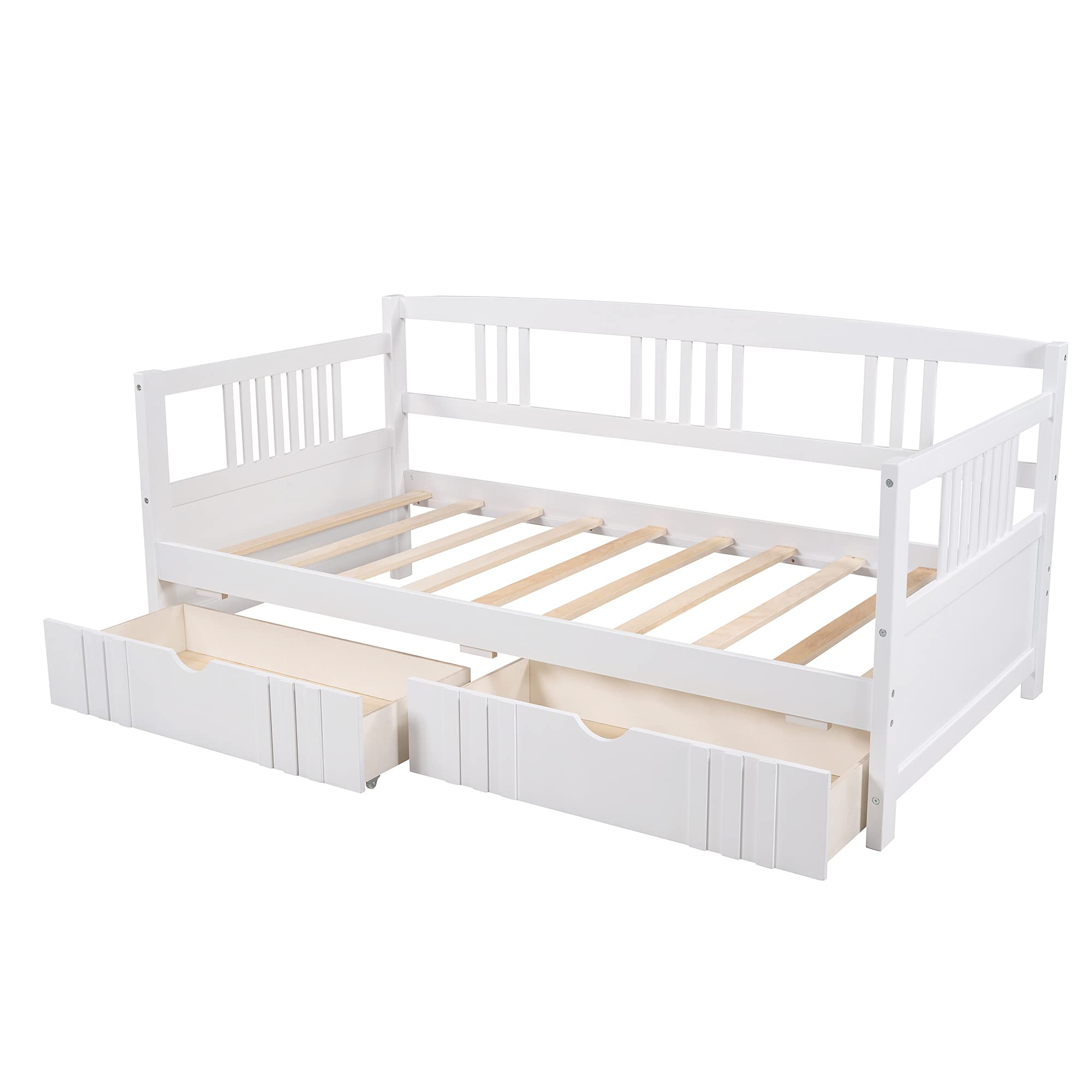 Solid Wood Twin Daybed with 2 Drawers & Slat Support - Sturdy Dual-Use Sofa Bed Frame for Bedroom or Living Room, No Box Spring Needed (White) | Perfect for Guest Rooms, Small Spaces & Home Offices