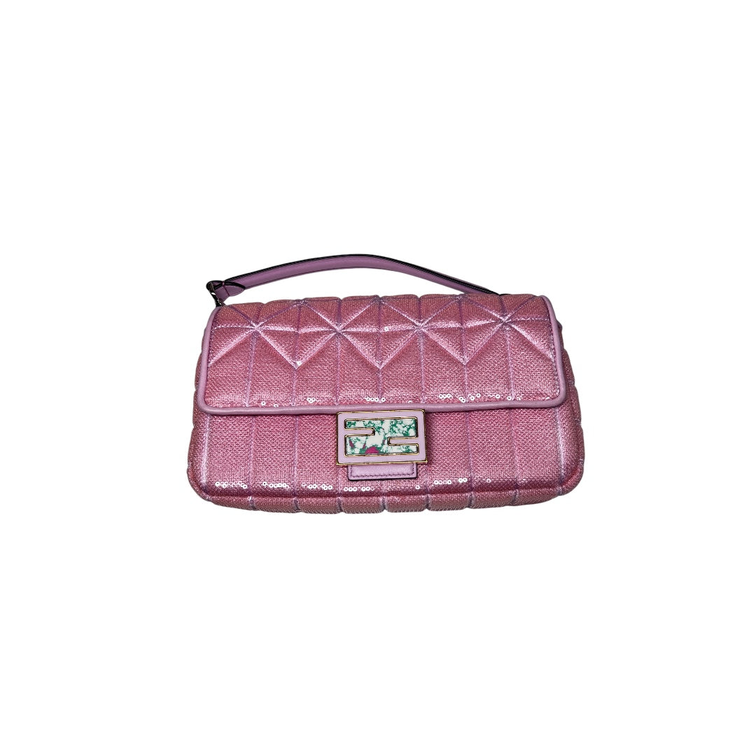 Fendi Pink Sequins Magnetic Buckle Baguette Bag - Detachable & Replaceable Strap for Women, Perfect for Parties, Weddings & Evening Events