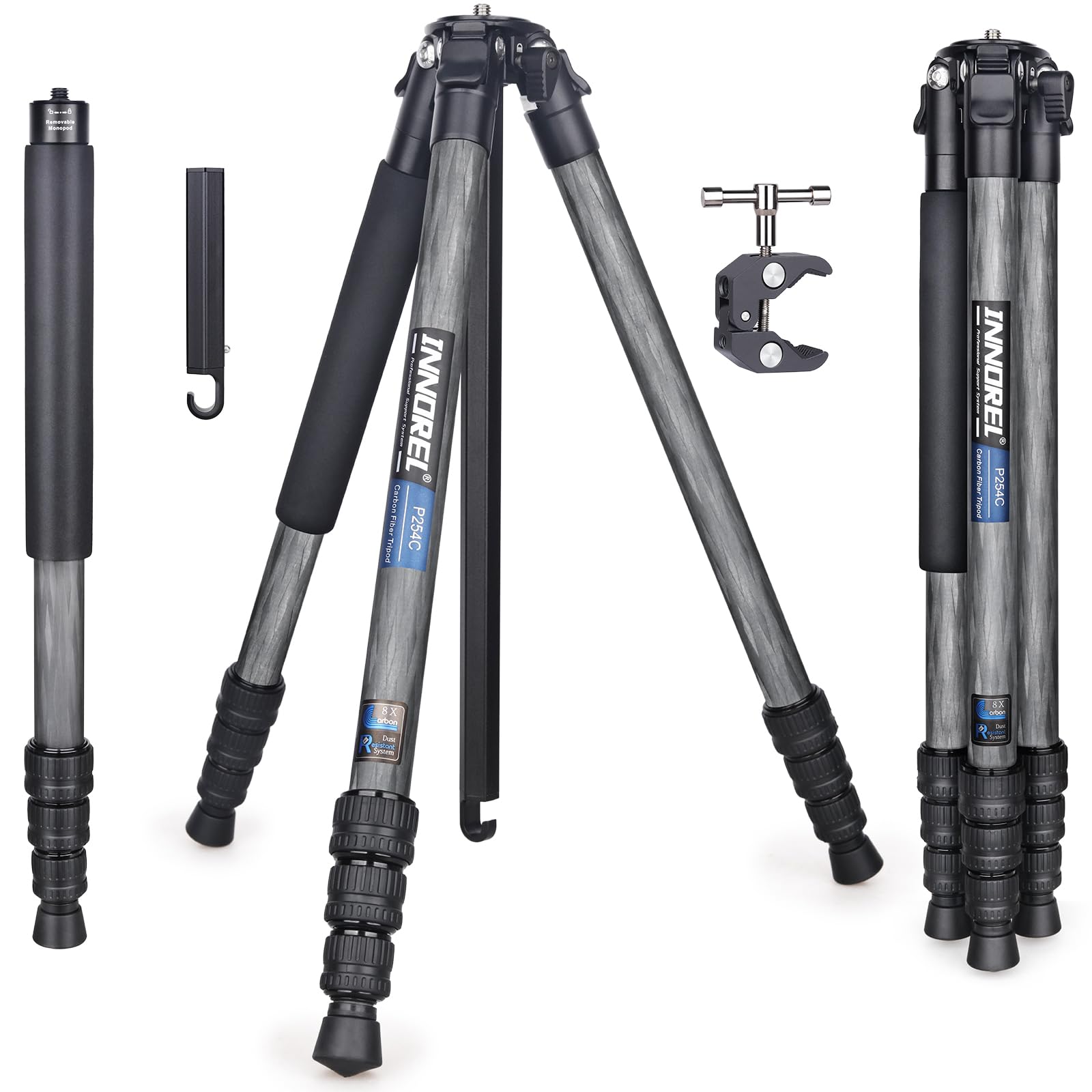 INNOREL P254C Carbon Fiber Compact Lightweight Travel Tripod & Monopod - 25mm Tube Center Column Mount for DSLR Cameras | Perfect for Travel Photography, Hiking & Outdoor Shooting