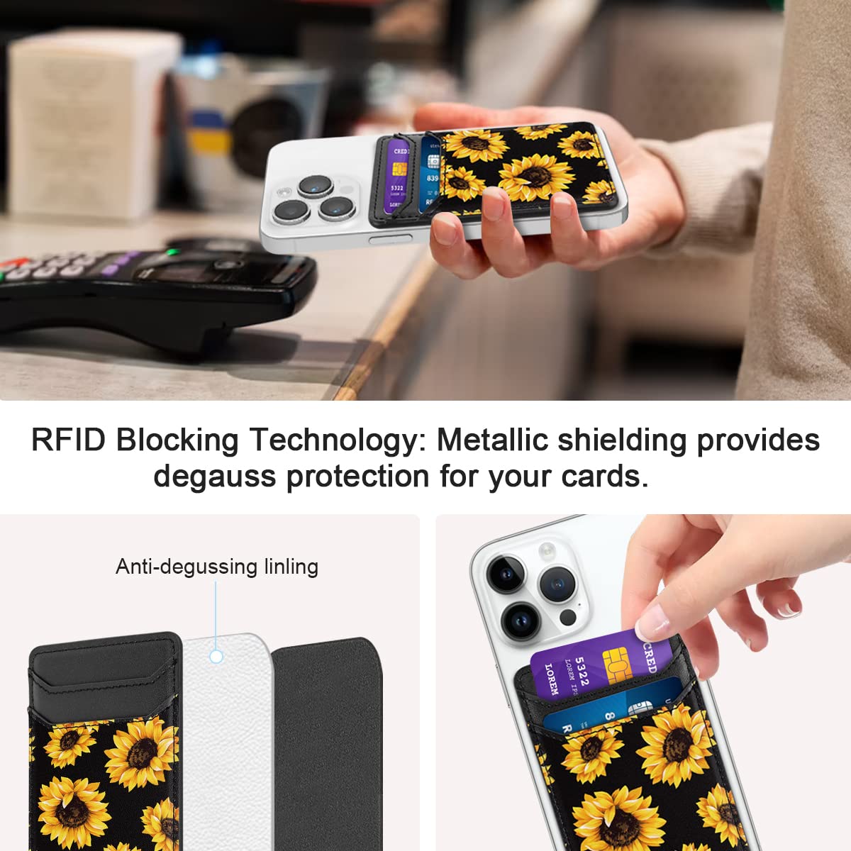 Self Adhesive Phone Card Holder - Leather RFID Blocking Wallet Pocket Sticker for Smartphones (Universal Fit) - Securely Holds Credit Cards & IDs - Perfect for Travel, Shopping and Daily Use