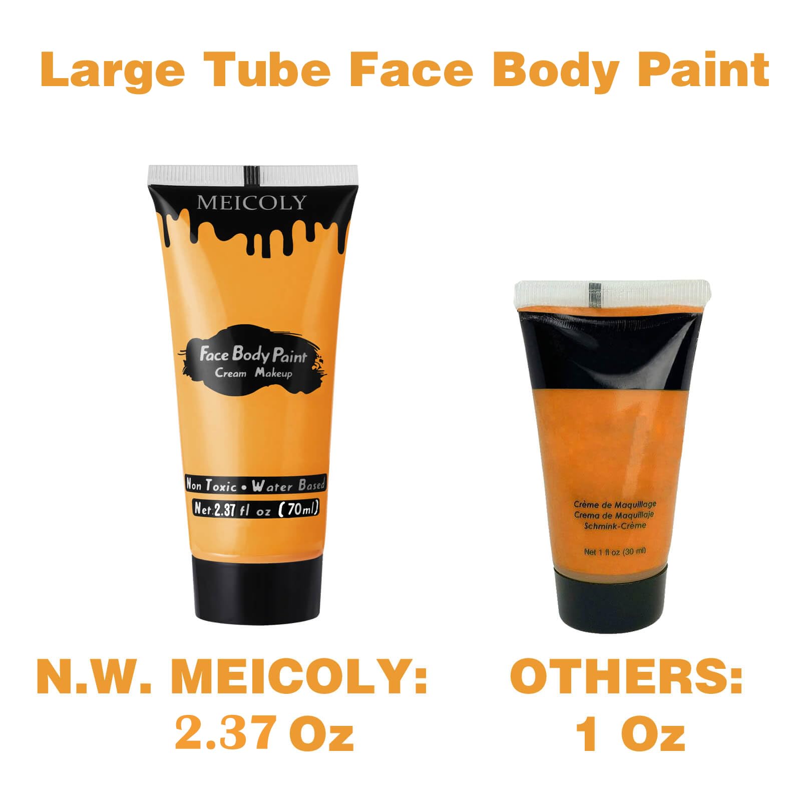 MEICOLY Orange Cream Face & Body Paint - 2.37Oz Large Tube, Water-Based Washable, Non-Toxic Makeup for Adults & Kids | Halloween Pumpkin SFX, Cosplay, Face Painting | Perfect for Costume Parties, Theater & Special Effects