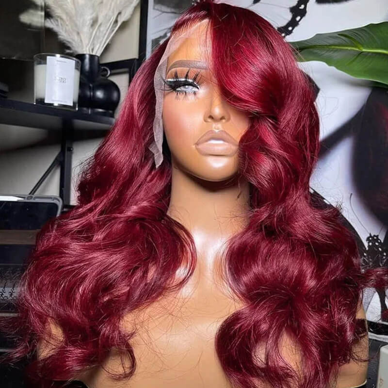 Eullair Glueless 13x4 Colored Lace Front Wig - Burgundy Bombshell #99J | Natural Look for Daily Wear, Cosplay & Special Occasions