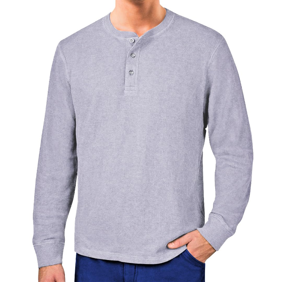 Men's Waffle Jersey Henley Shirts - Soft Long Sleeve Casual T-Shirts for Everyday Wear | Perfect for Work, Weekend & Outdoor Activities