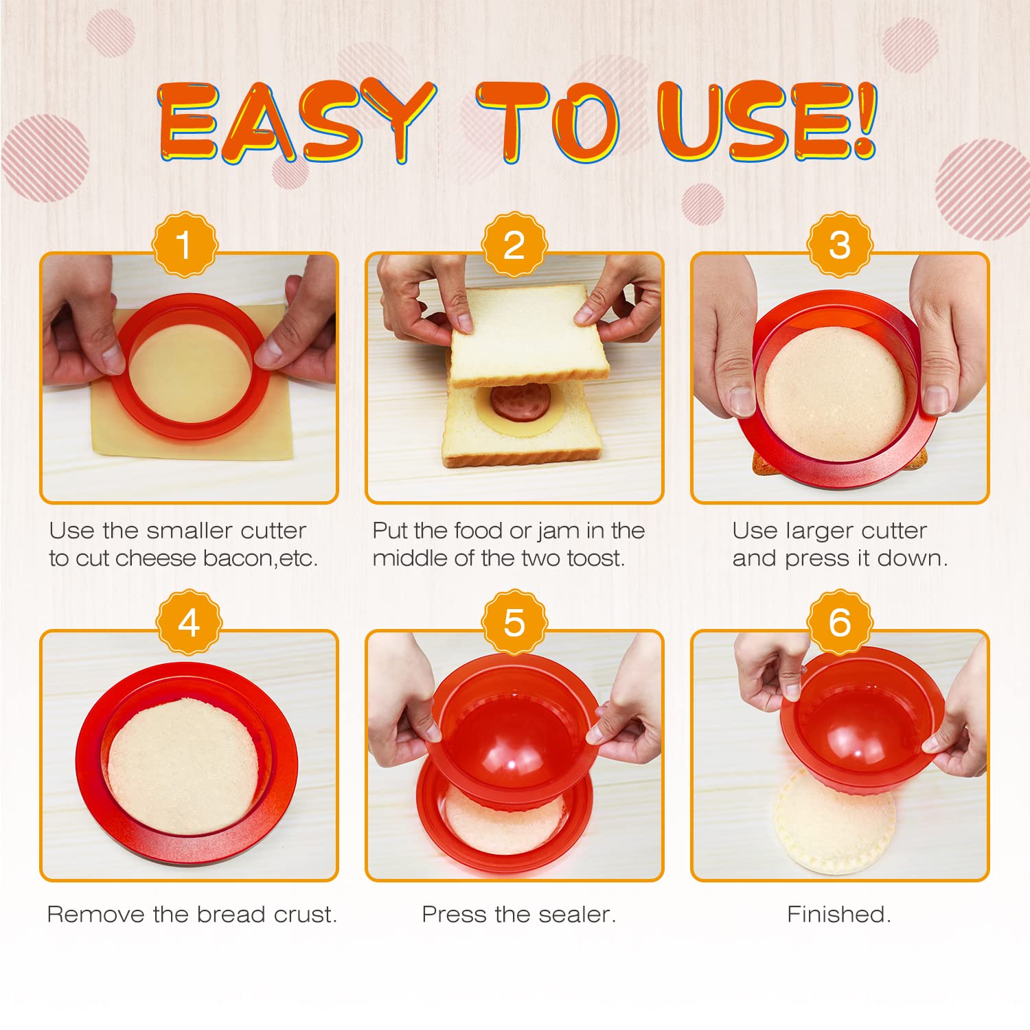 HiYZ 5-Piece Sandwich Cutter and Sealer Set - Stainless Steel Crustless Sandwich Maker for Peanut Butter, Jelly, Bread & Pancakes - Fun Cookie Cutters for Kids, Boys & Girls - Perfect for School Lunches, Picnics and Birthday Parties