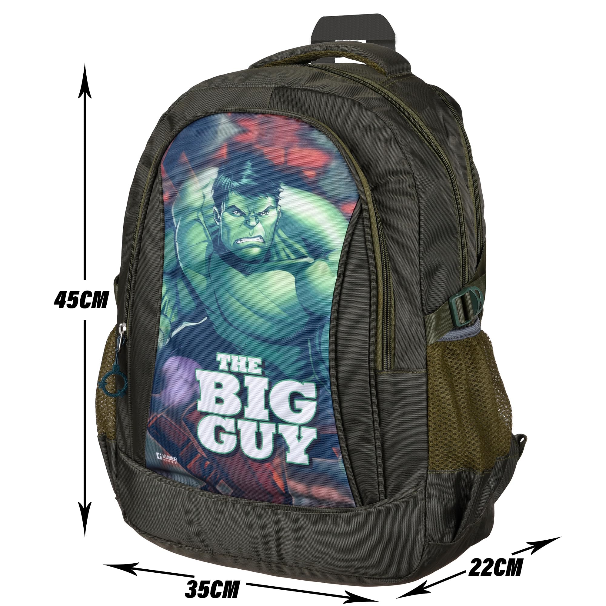 Kuber Industries Marvel Hulk Backpack for Kids - 3 Compartment School Bookbag for Boys & Girls | Durable Student Backpack for Elementary, Middle School & College | Perfect for Daily Use, Travel & Outdoor Activities