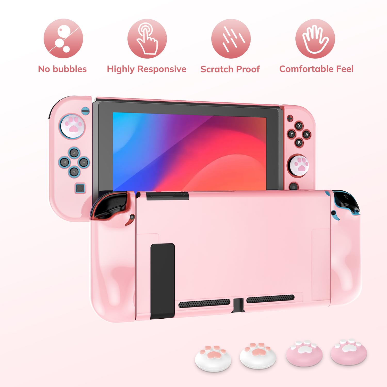 Younik Nintendo Switch Case for Switch 2017 - 14 in 1 Accessories Kit with Protective Cover, Screen Protector, Thumb Grips, Game Card Holder & Wrist Strap - Portable Travel Carrying Case (Pink Button Pattern) - Perfect for Gaming On-The-Go, Commuting & Travel Protection