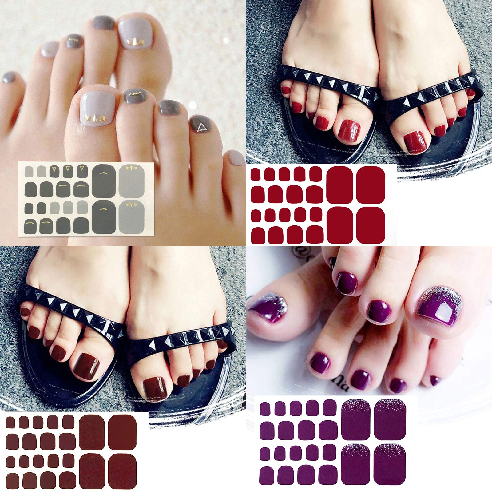 JERCLITY 20 Sheets Solid Color Self-Adhesive Nail Polish Strips - Full Nail Wraps for Women, Toe Nail Stickers with Nail File - Perfect for Nail Art, Home Manicures & Pedicures, Parties & Special Occasions