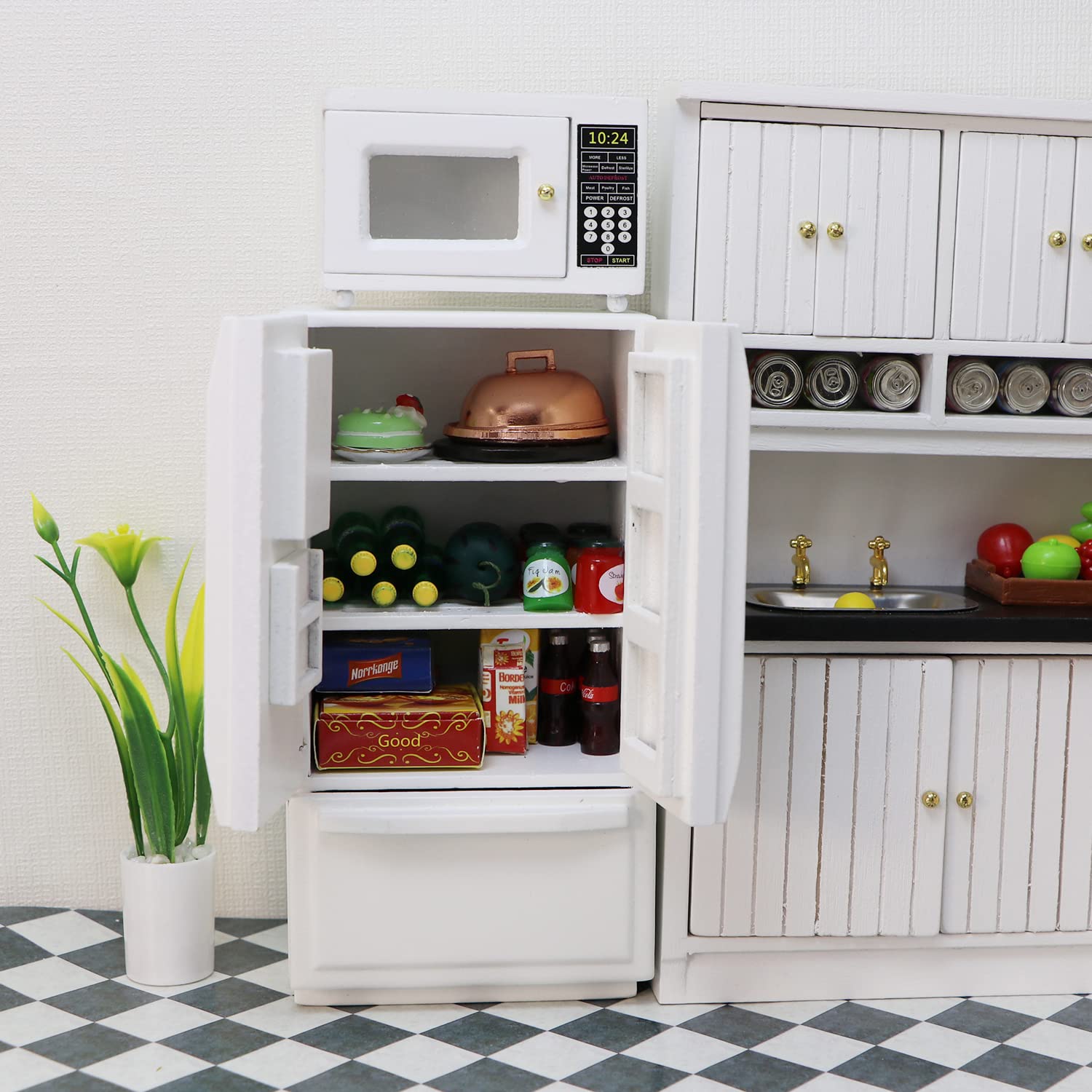 Mini Microwave and Mini Fridge Set for Dollhouse - 1:12 Scale Realistic Toy Appliances - Perfect for Dollhouse Decor, Kids Pretend Play & Collectors Display