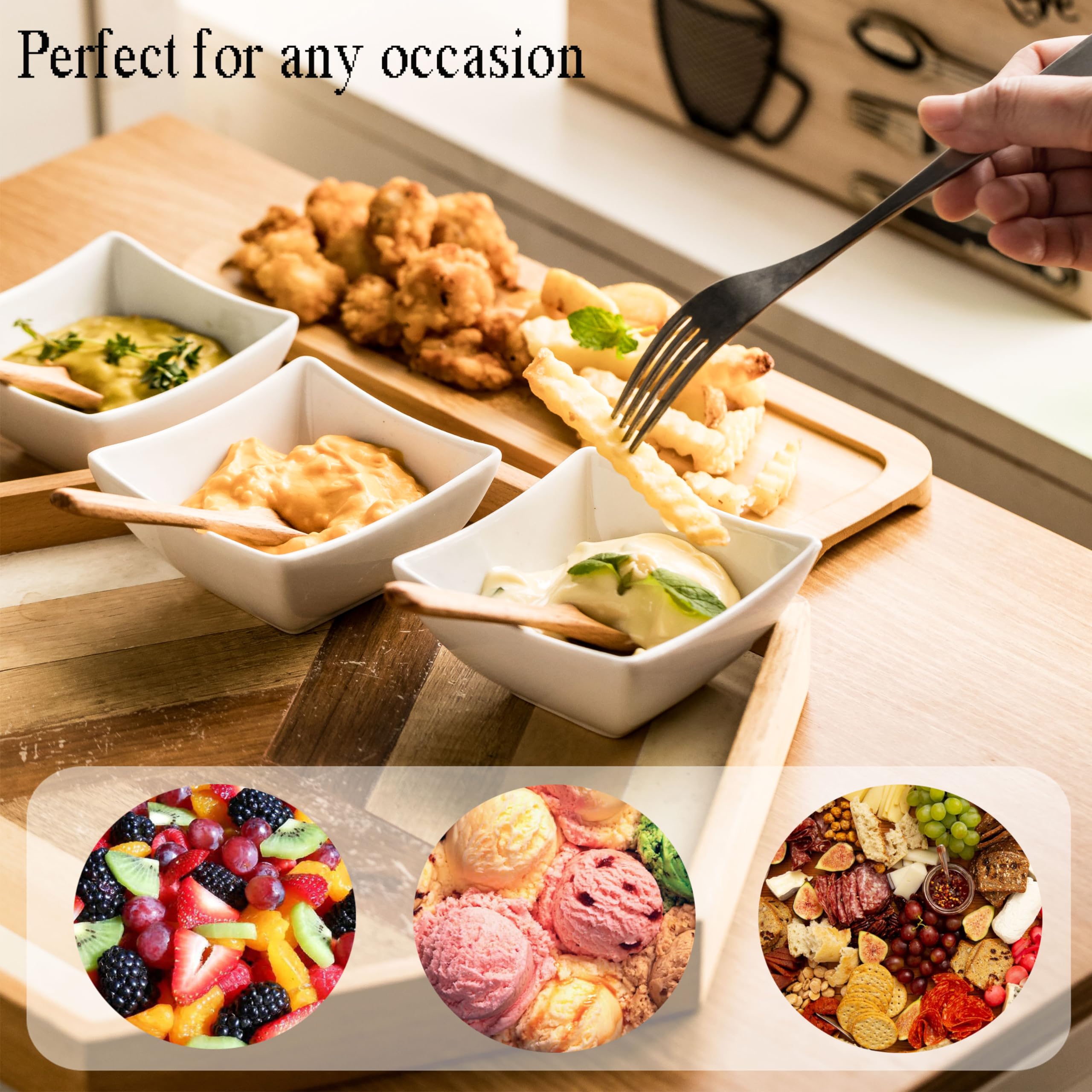 Ceramic Chip and Dip Serving Set with Wooden Spoons - Appetizer Tray for BBQ, Party Snacks & Entertaining - Perfect for Nachos, Salsa, Guacamole & Condiments