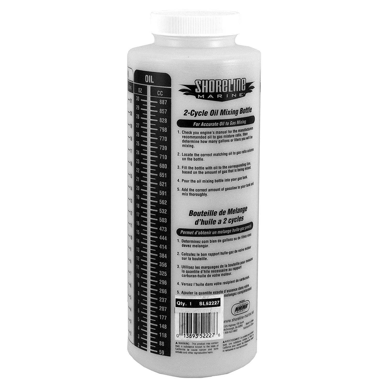 Shoreline Marine 2-Cycle Oil Mixing Bottle - 16 oz Gas & Oil Mixing Container for Outboard Motors, Lawn Mowers, Chainsaws - Precise Fuel Ratio Measurement for Outdoor Power Equipment