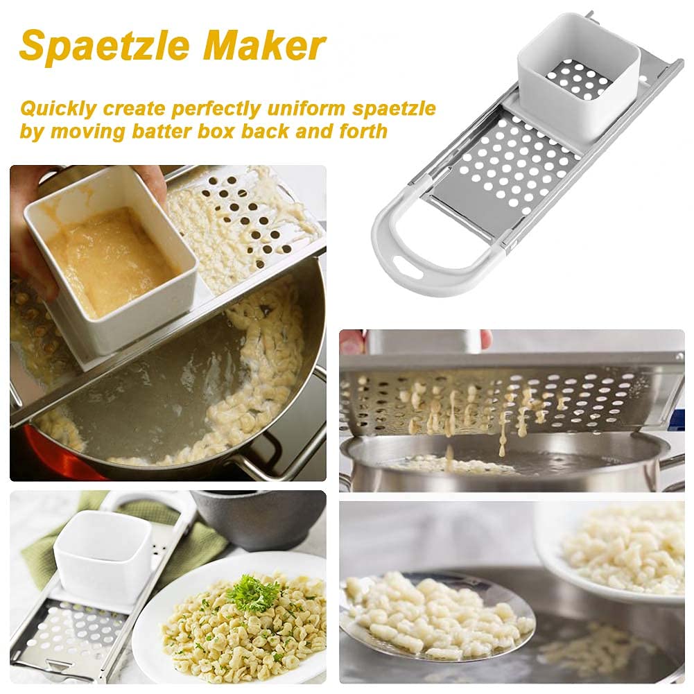 Premium Stainless Steel Spaetzle Maker & Noodle Press - German Dumpling Maker with Safety Pusher & Silicone Spatula - Perfect for Homemade Pasta, Spaetzle, Dumplings & Asian Noodles - Ideal Kitchen Tool for German, Italian & Asian Cuisine