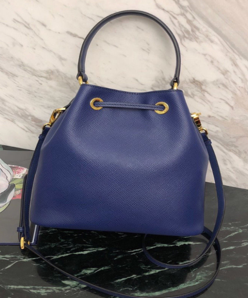 Prada Saffiano Leather Bucket Bag for Women - Blue Luxury Handbag | Perfect for Work, Travel & Everyday Use