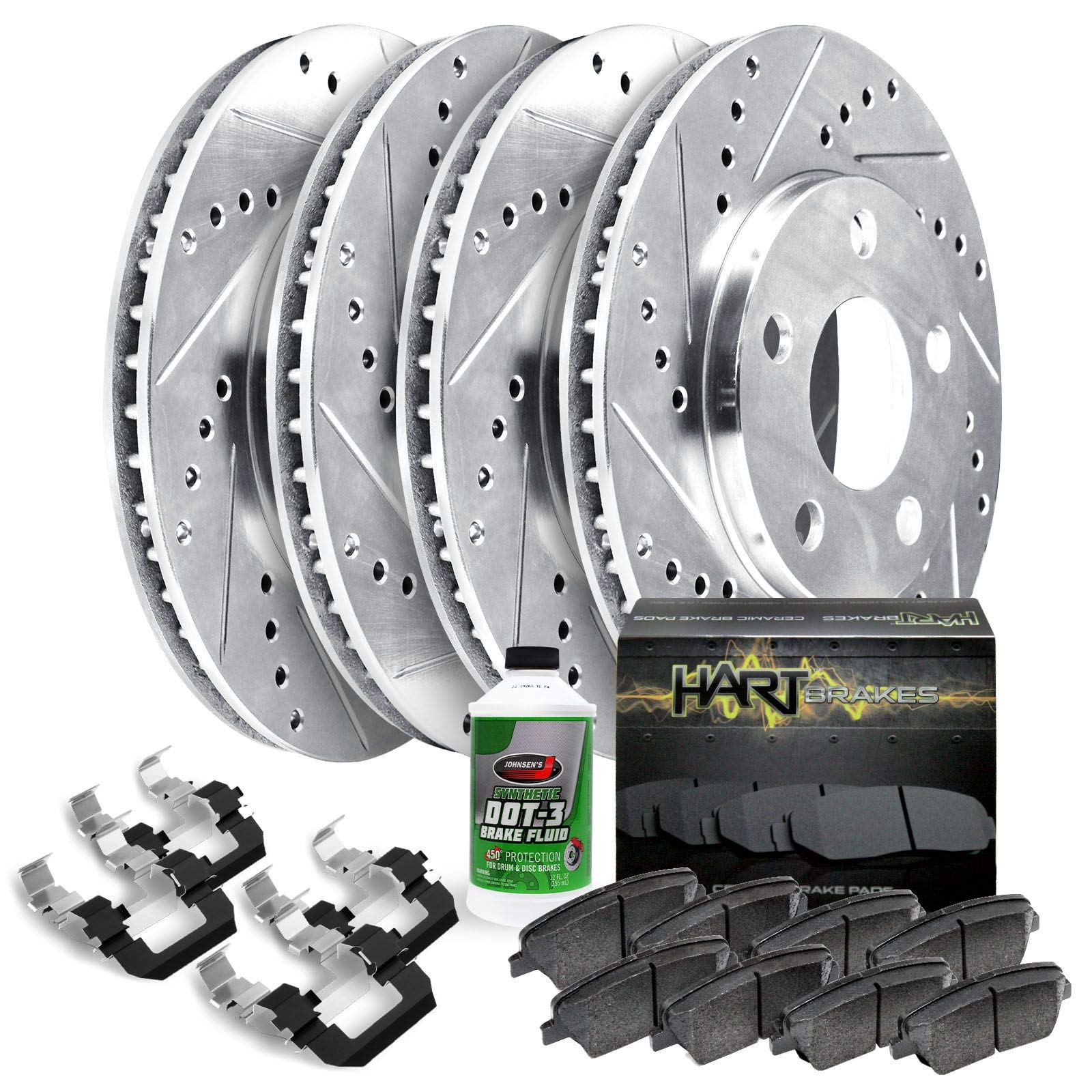 Hart Ceramic Brake Pads and Rotors Kit - Front & Rear Brake System for 2004-2005 Dodge Neon - Smooth Stopping Power for City Driving & Highway Commutes