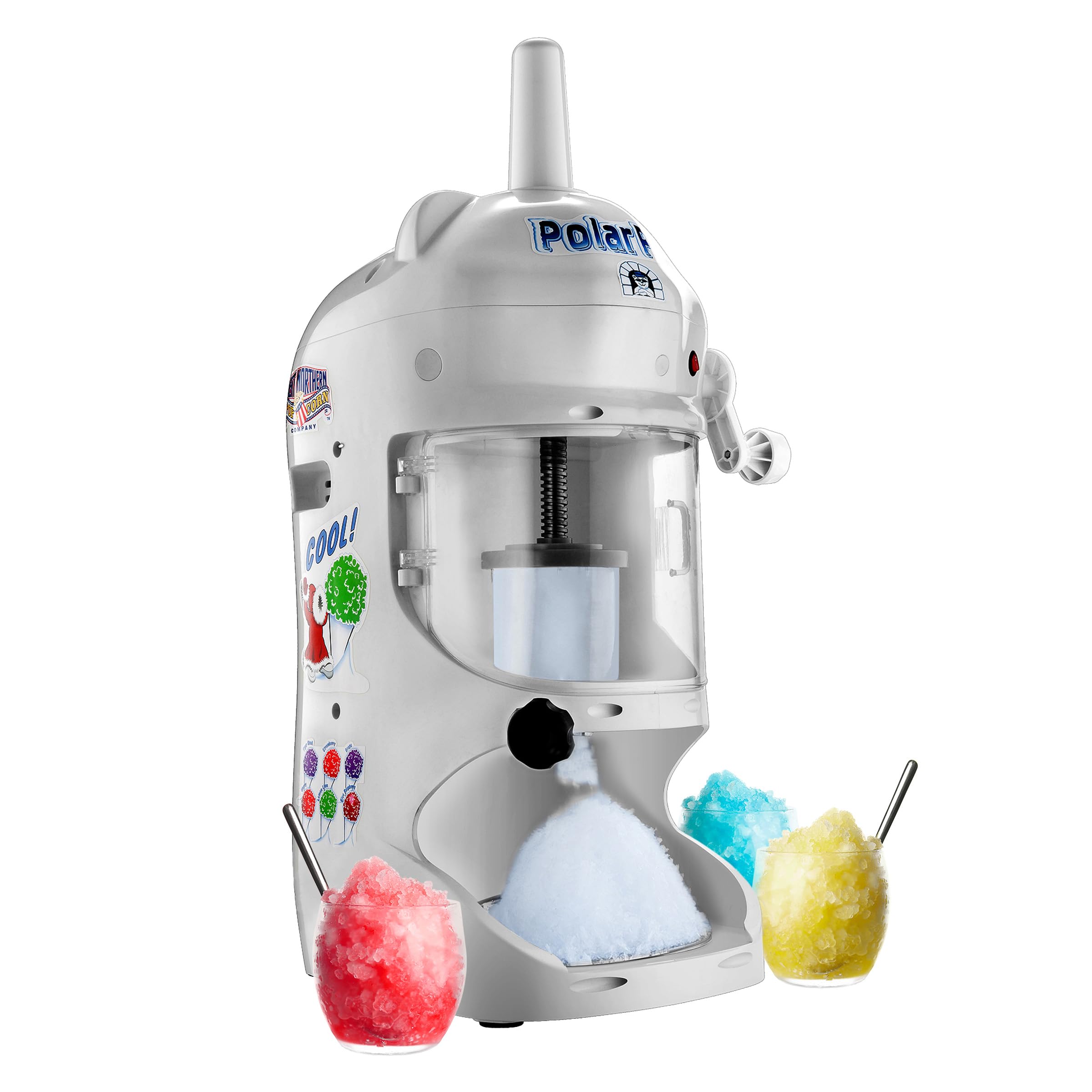 Great Northern Popcorn Electric Ice Shaver Machine - 250W High Power, 210lbs/hr Capacity, 1420RPM Stainless Steel Blade for Perfect Shaved Ice - White Snow Cone Maker & Ice Crusher for Parties, Events, and Home Use