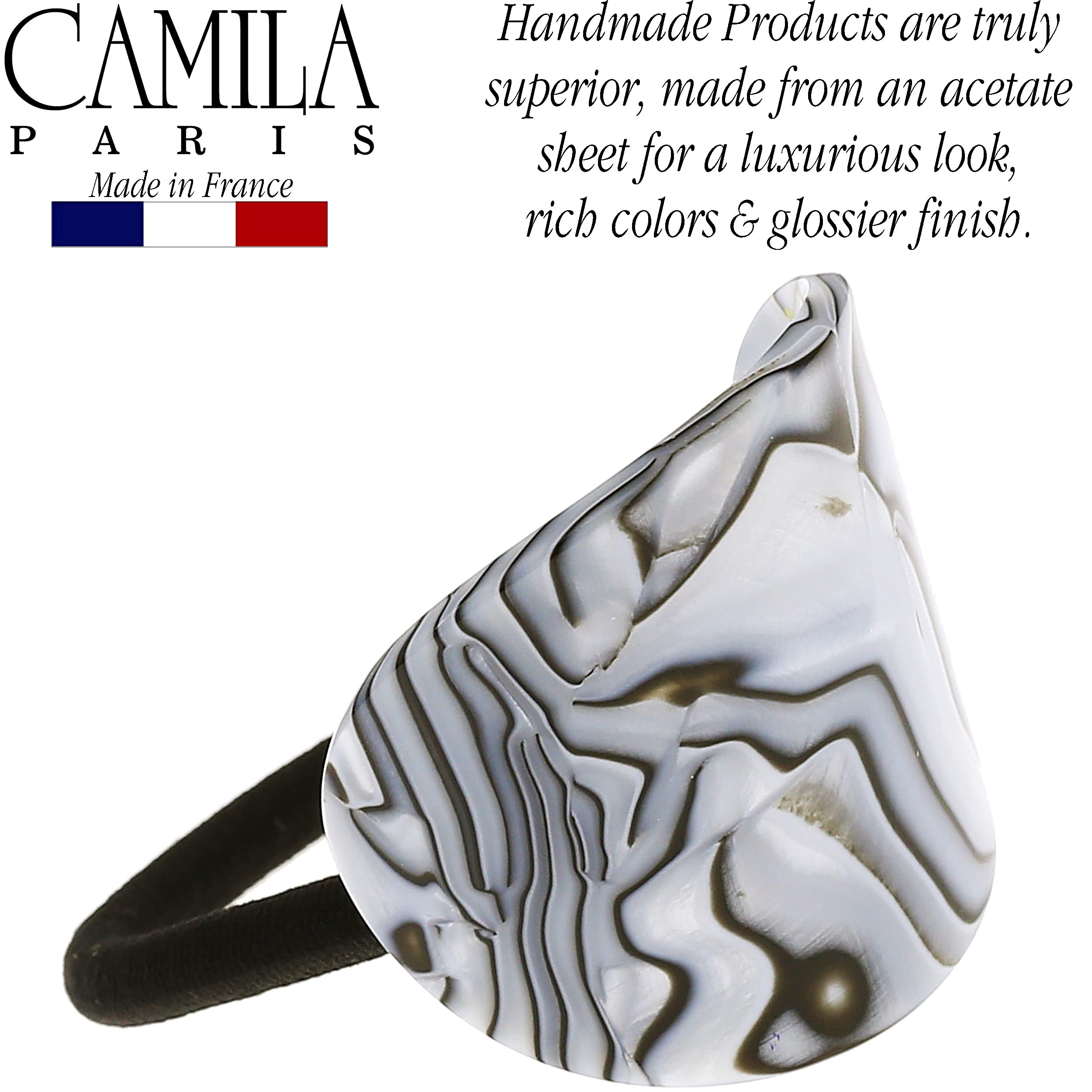 Camila Paris CP2966 French Hair Ponytail Holders - Handmade Gray Elastic Hair Ties for Women & Girls | Strong Grip No-Slip Hair Clips | Soft Flexible Styling Accessories | Made in France | Perfect for Workouts, Office & Everyday Use