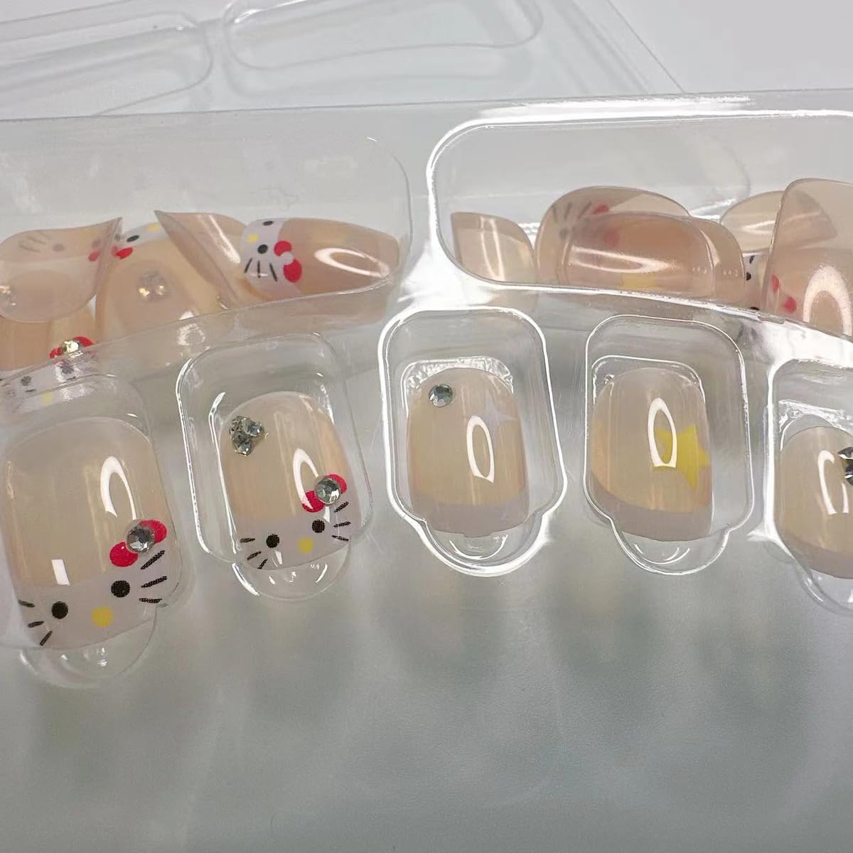 24Pcs Short Square French Tip Press on Nails with Rhinestone Star Designs - White Acrylic Fake Nails for Women & Girls - Perfect for Parties, Weddings, and Everyday Nail Art Decorations