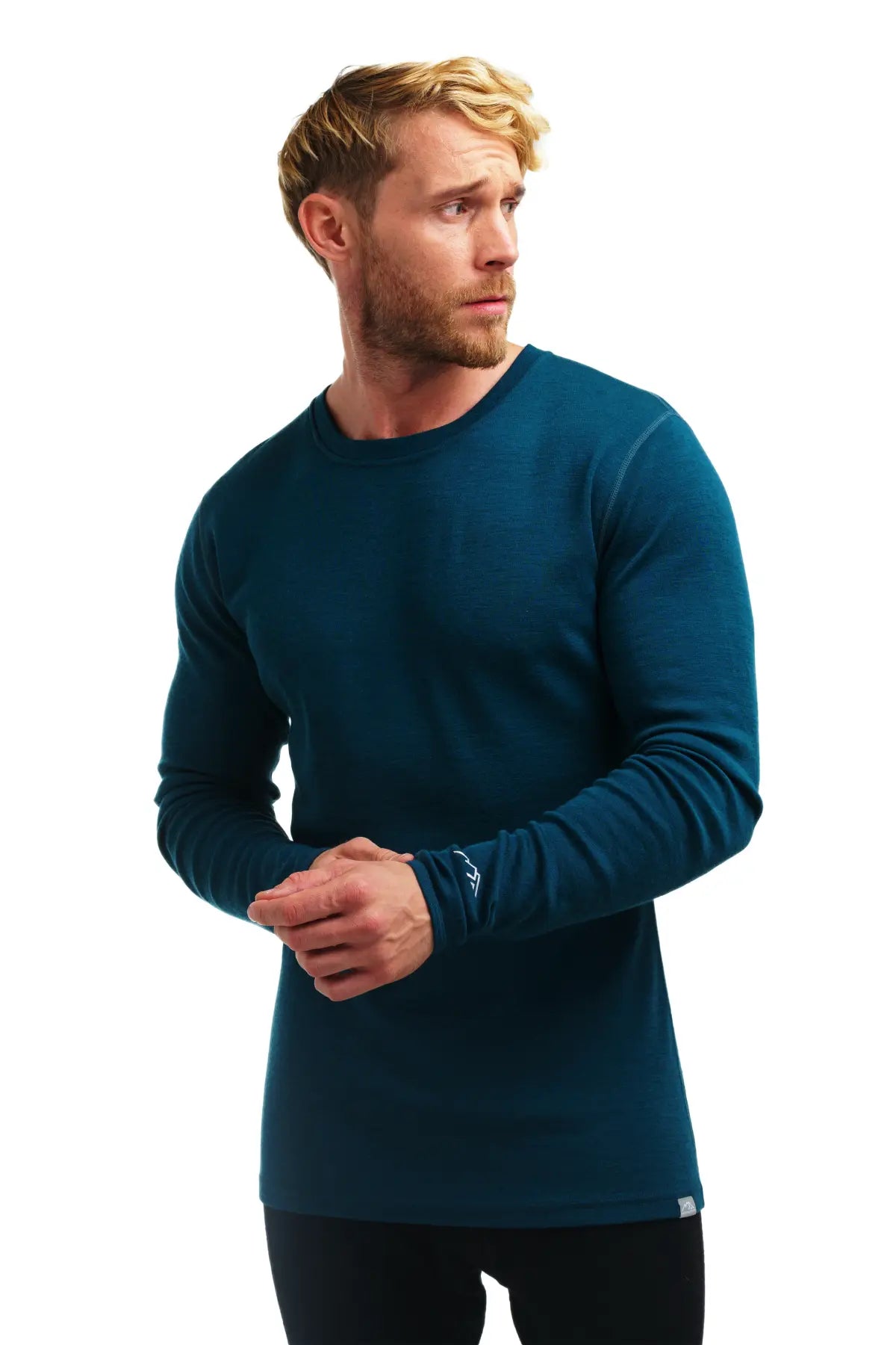 Men's Merino Wool Long Sleeve Shirt 250 GSM - Deep Teal Color for Hiking, Camping & Winter Layering