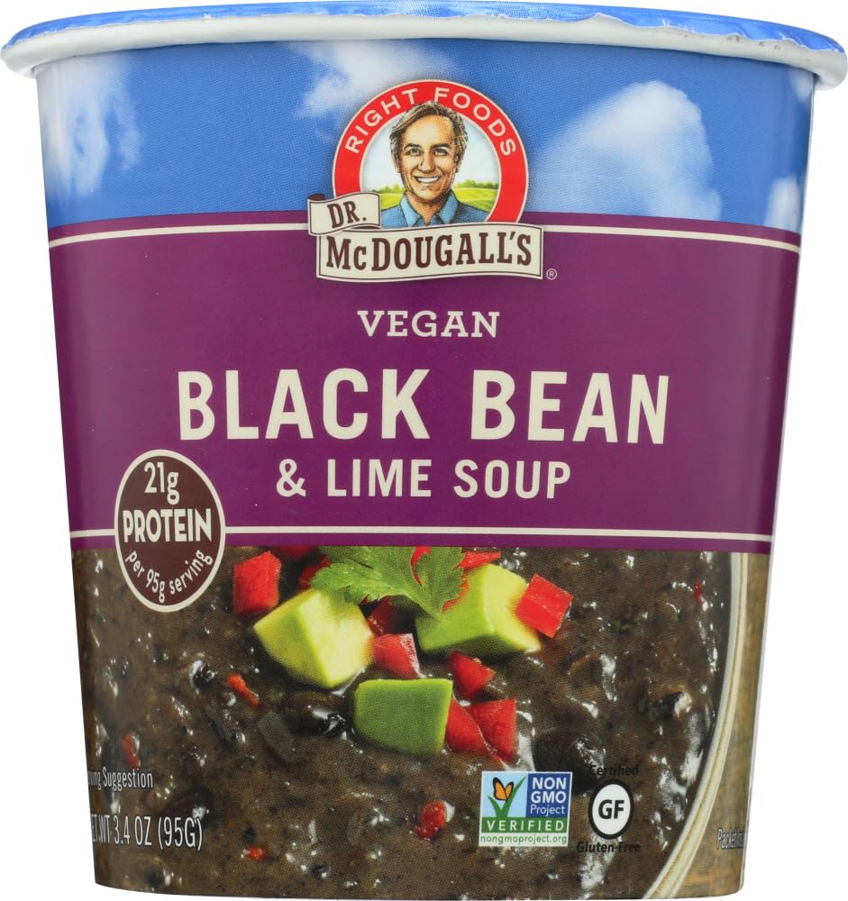 Organic Black Bean & Lime Soup Cup - 3.4 Oz (Pack of 6) | Vegan Instant Meal | Quick Lunch, Camping & Emergency Food Supply | Dr. McDougall's Big Soup