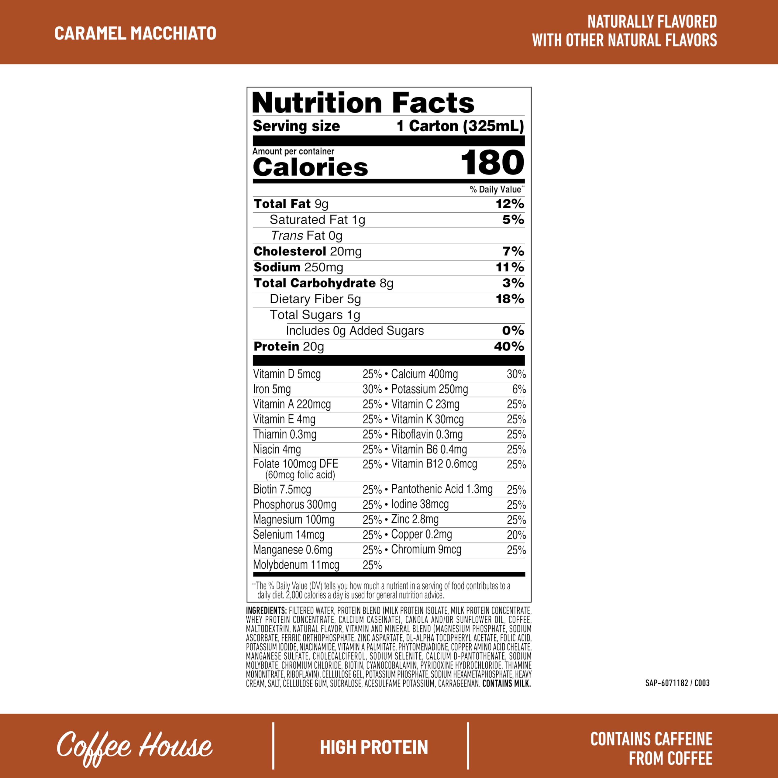 SlimFast Protein Shake with Caffeine - Caramel Macchiato Flavor, 20g Protein Meal Replacement Shake, Low Carb Low Sugar, 24 Vitamins & Minerals (12 Count) - Perfect for Weight Loss, Post-Workout Recovery & Busy Mornings