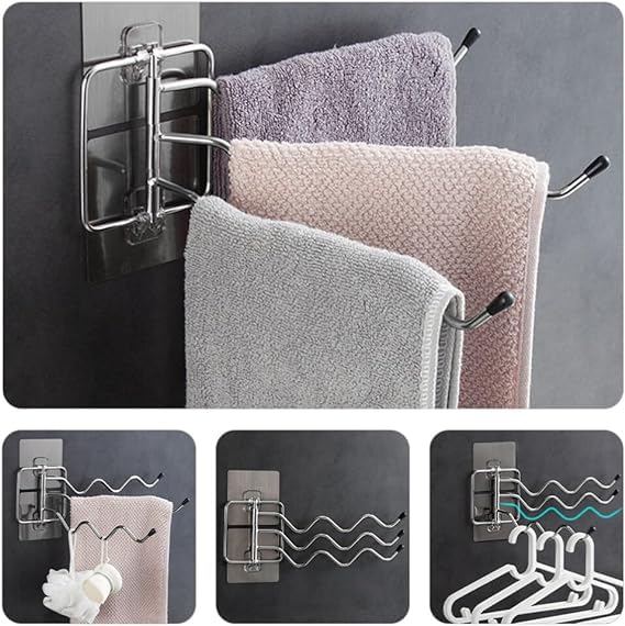 BHISRA Stainless Steel Swivel Towel Rack - Wall Mounted Rotating Towel Holder with Shelf for Bathroom, Kitchen & Laundry Room - Space Saving Towel Bar Organizer (Pack of 1)