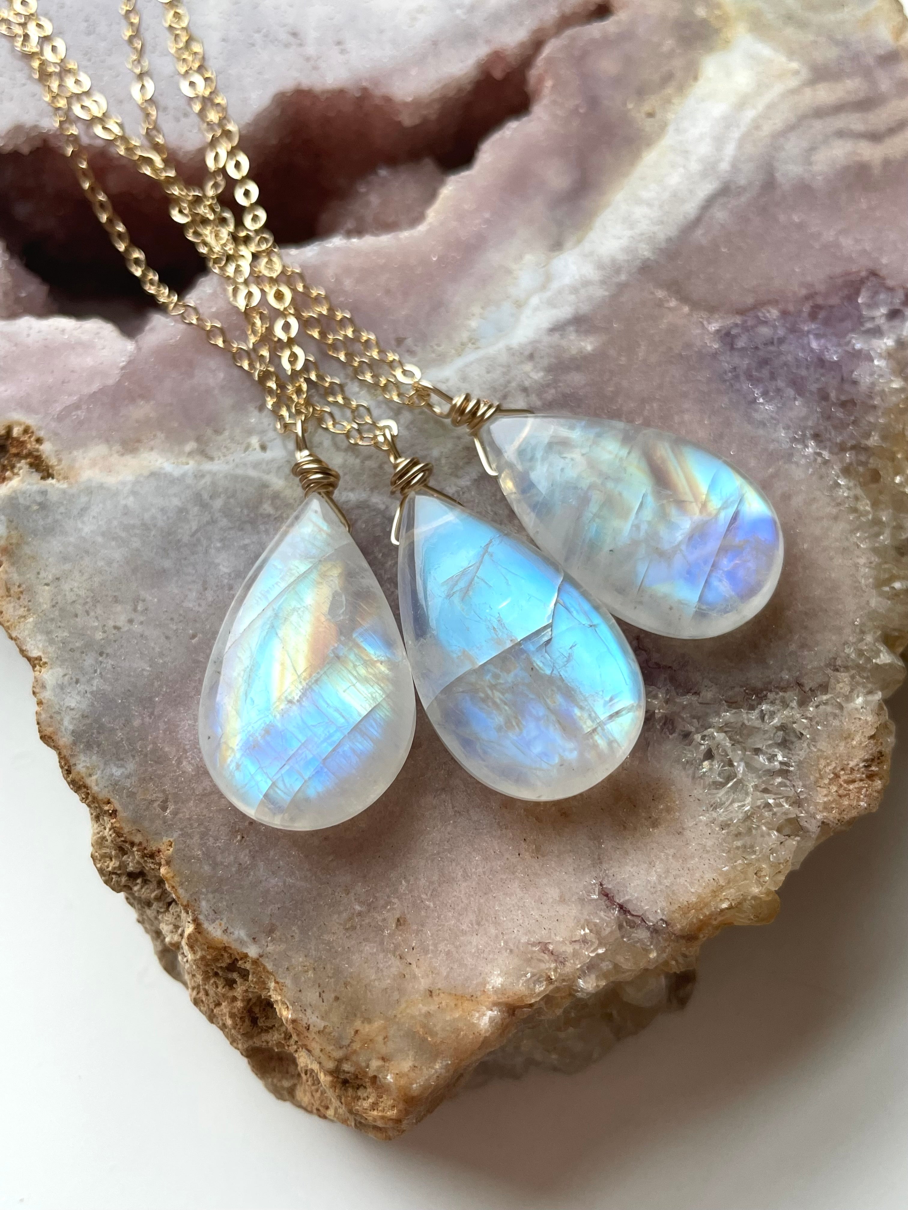 Moonstone Crystal Pendant Necklace - Sterling Silver or 14K Gold Filled - Elegant Healing Jewelry for Women, Perfect for Meditation, Yoga & Spiritual Gifts