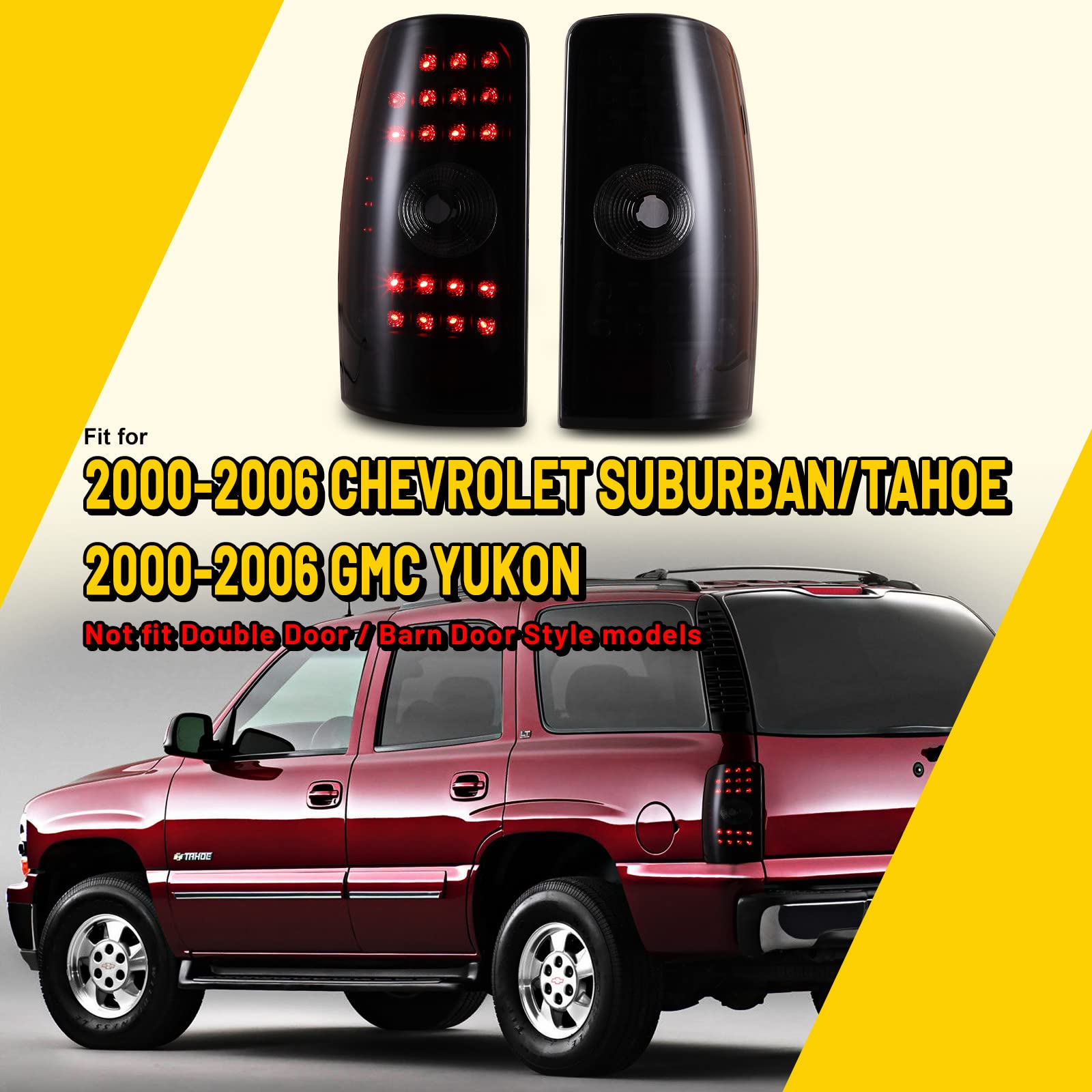 LED Tail Lights Assembly Compatible for Chevrolet Suburban Tahoe 2000-2006 & Chevy Pickup - Black Housing Smoke Lens Taillights (Driver & Passenger Side, 1 Pair) - Durable Replacement for Enhanced Night Visibility & Safety