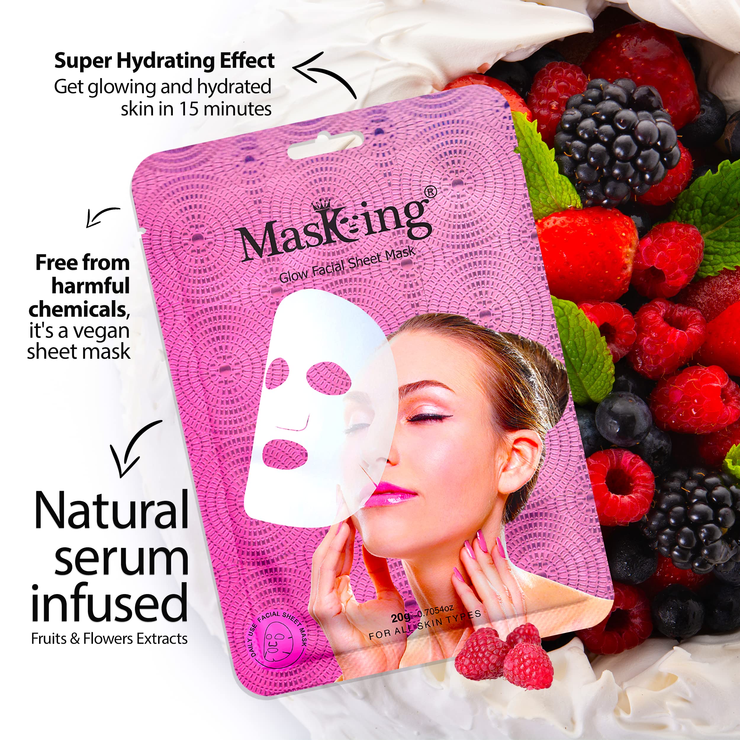 Green Tea Glow Facial Sheet Mask - Hydrating & Brightening for Radiant Skin - Pack of 2 - Perfect for Daily Skincare Routine & Spa Night