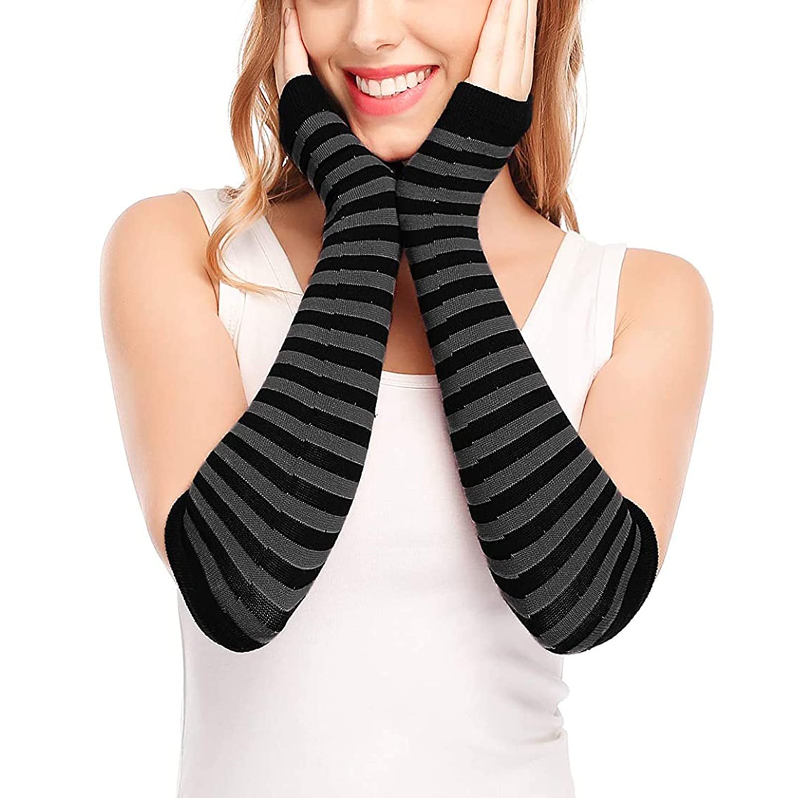 Women's Punk Gothic Fingerless Long Arm Warmer Gloves - Stylish & Warm for Concerts, Cosplay & Winter Fashion