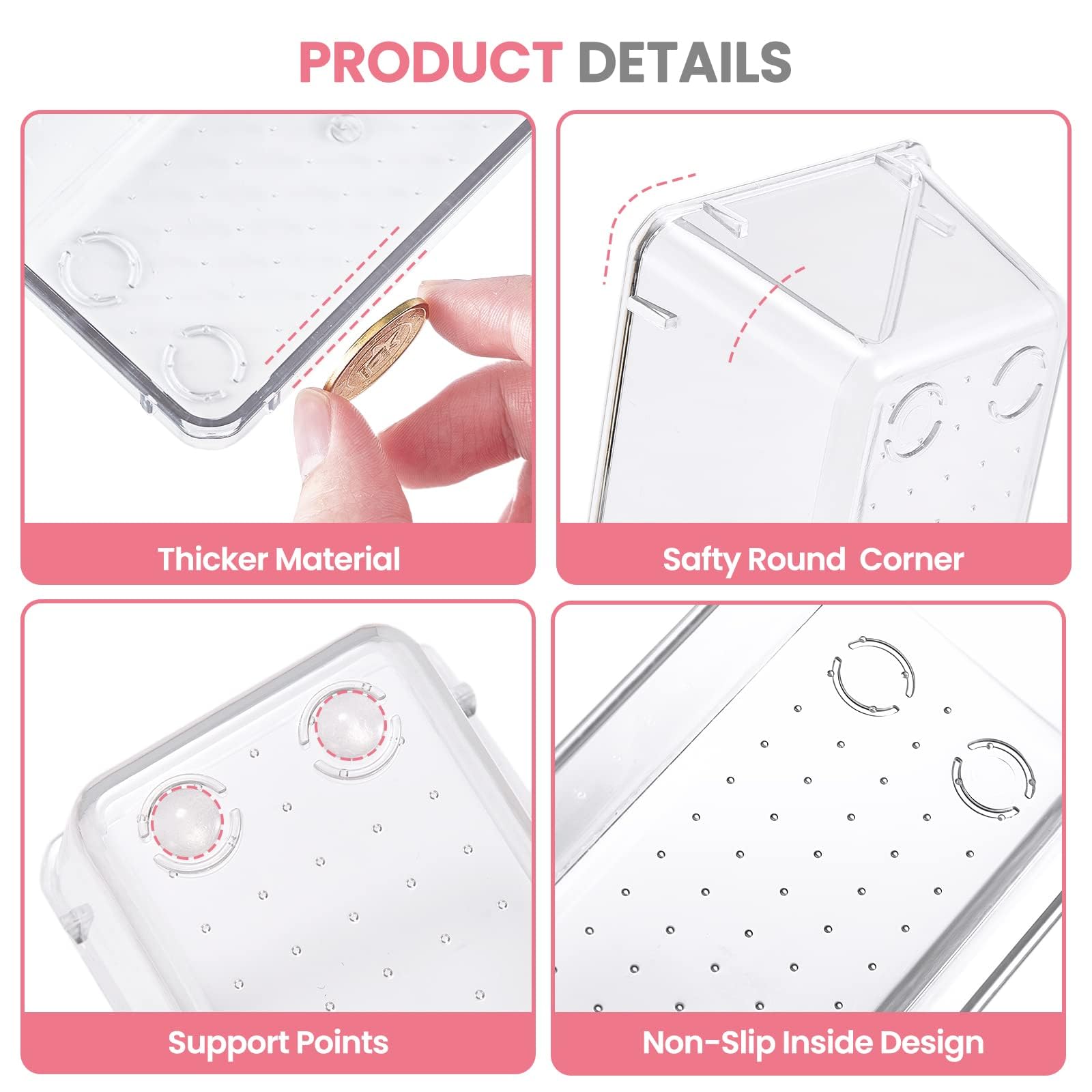 HOUSE DAY 17-Piece Clear Makeup Drawer Organizer Set with Non-Slip Silicone Pads - 4-Size Vanity Storage Trays for Cosmetics, Jewelry & Office Supplies - Perfect for Desk, Bathroom, Kitchen & Office Organization